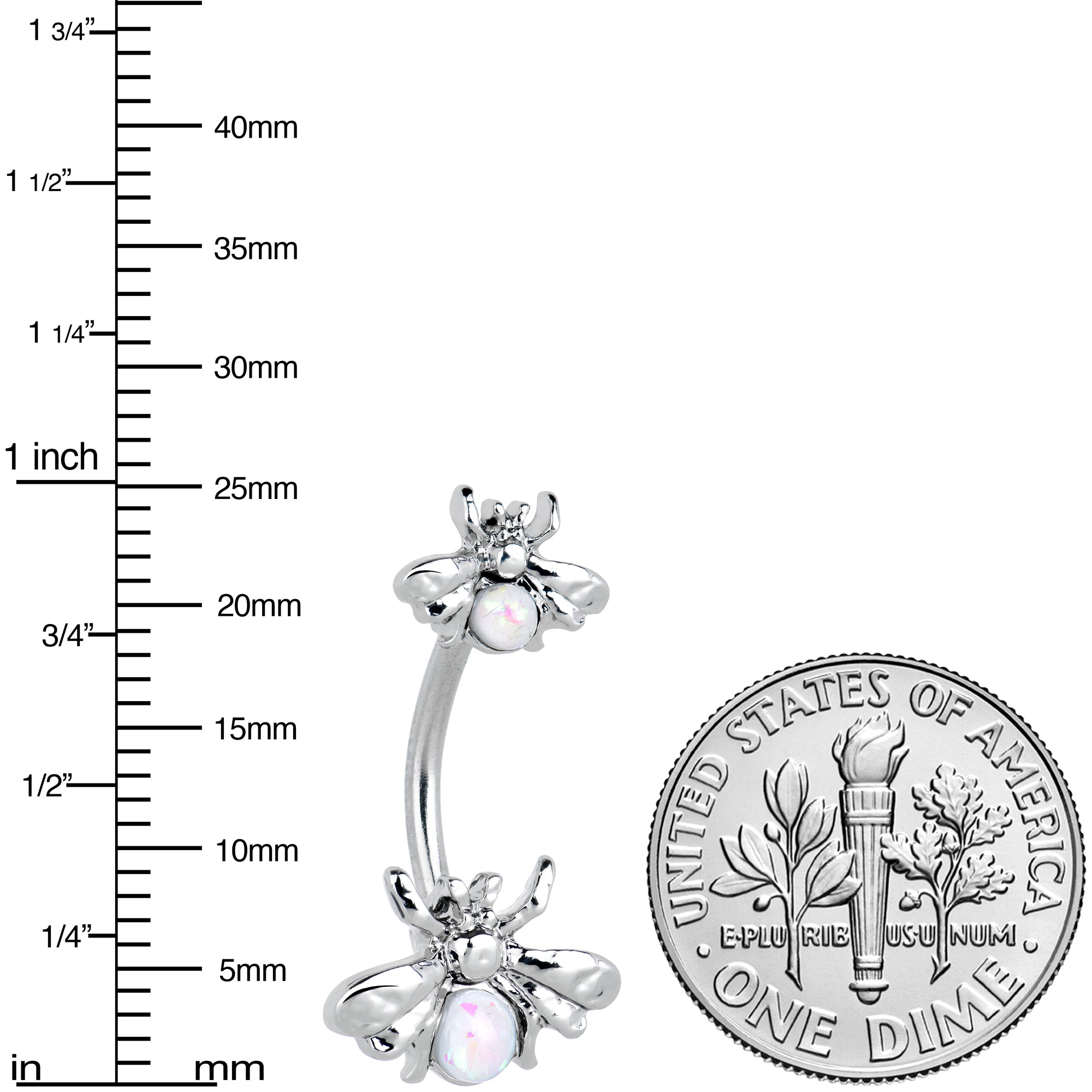 White Opalescent Bees Beautiful Insect Double Mount Belly Ring