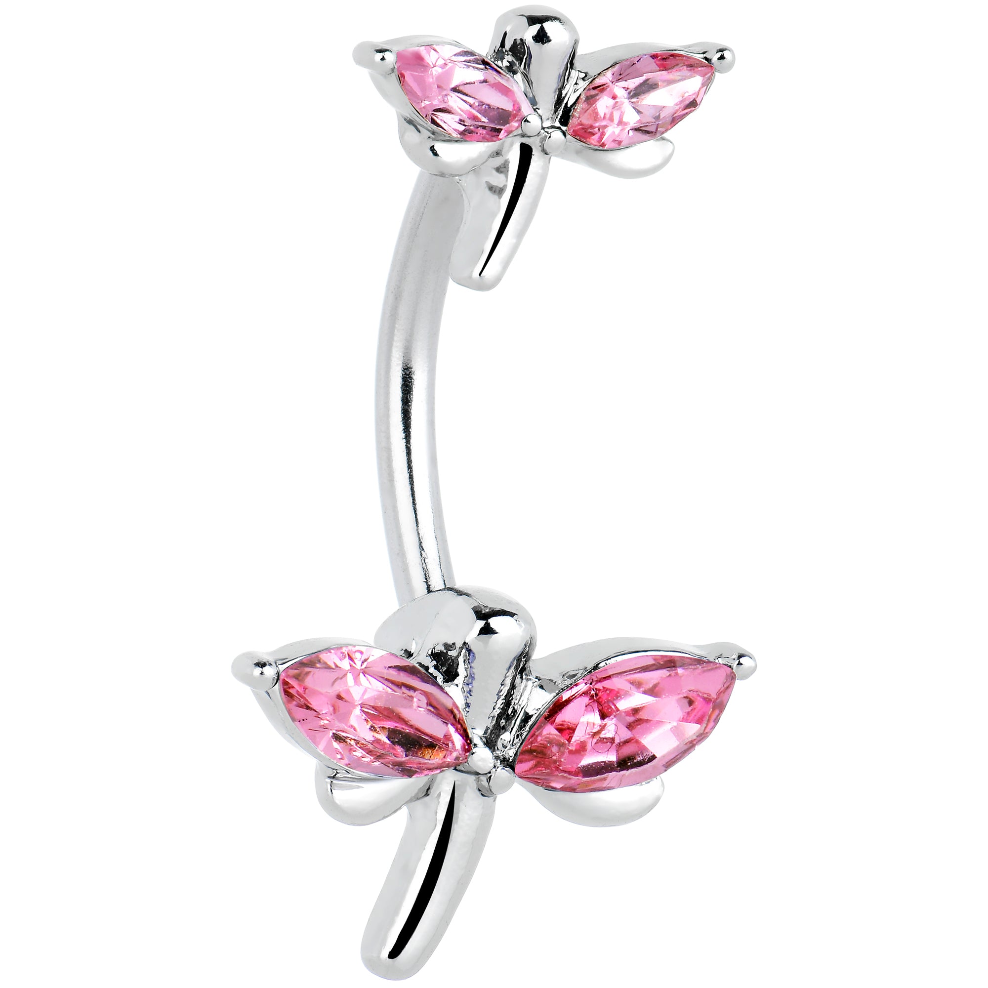 Pink Gem Simple Stylized Dragonfly Double Mount Belly Ring