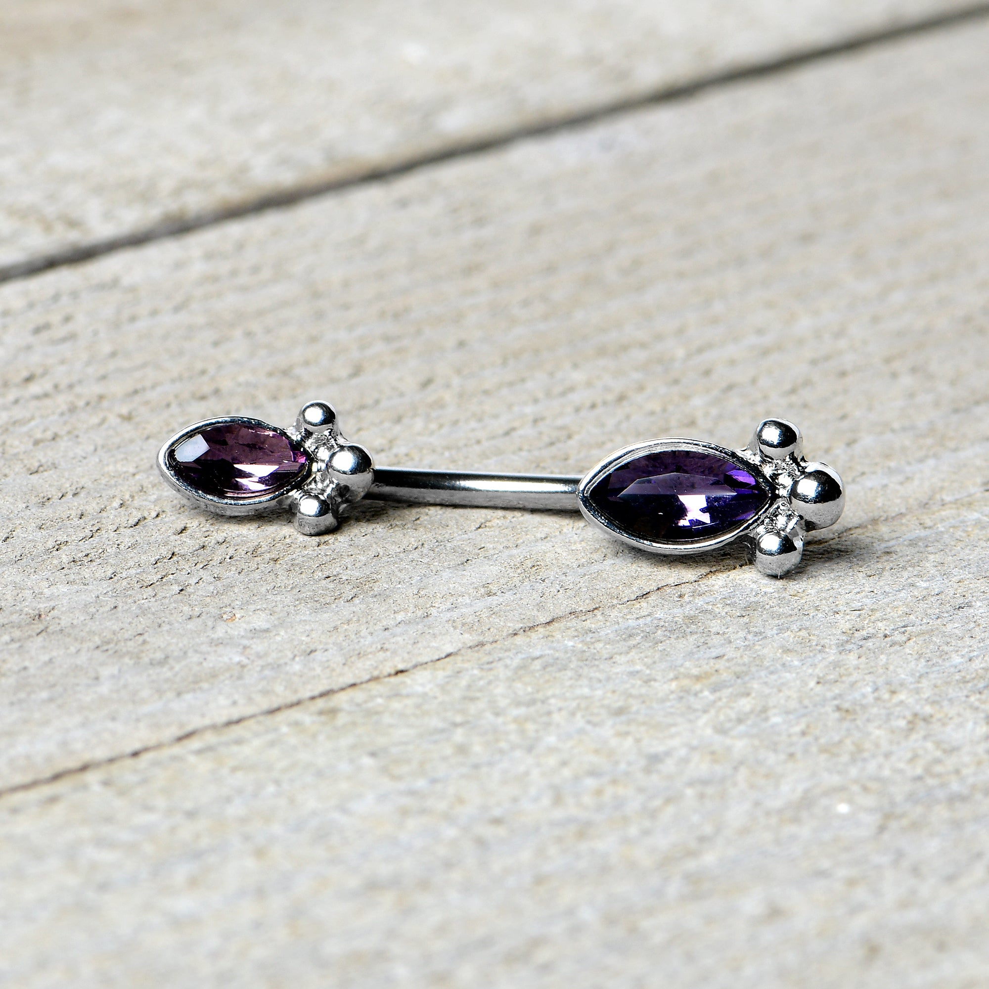 Purple Gem Art Deco Ovals Double Mount Belly Ring