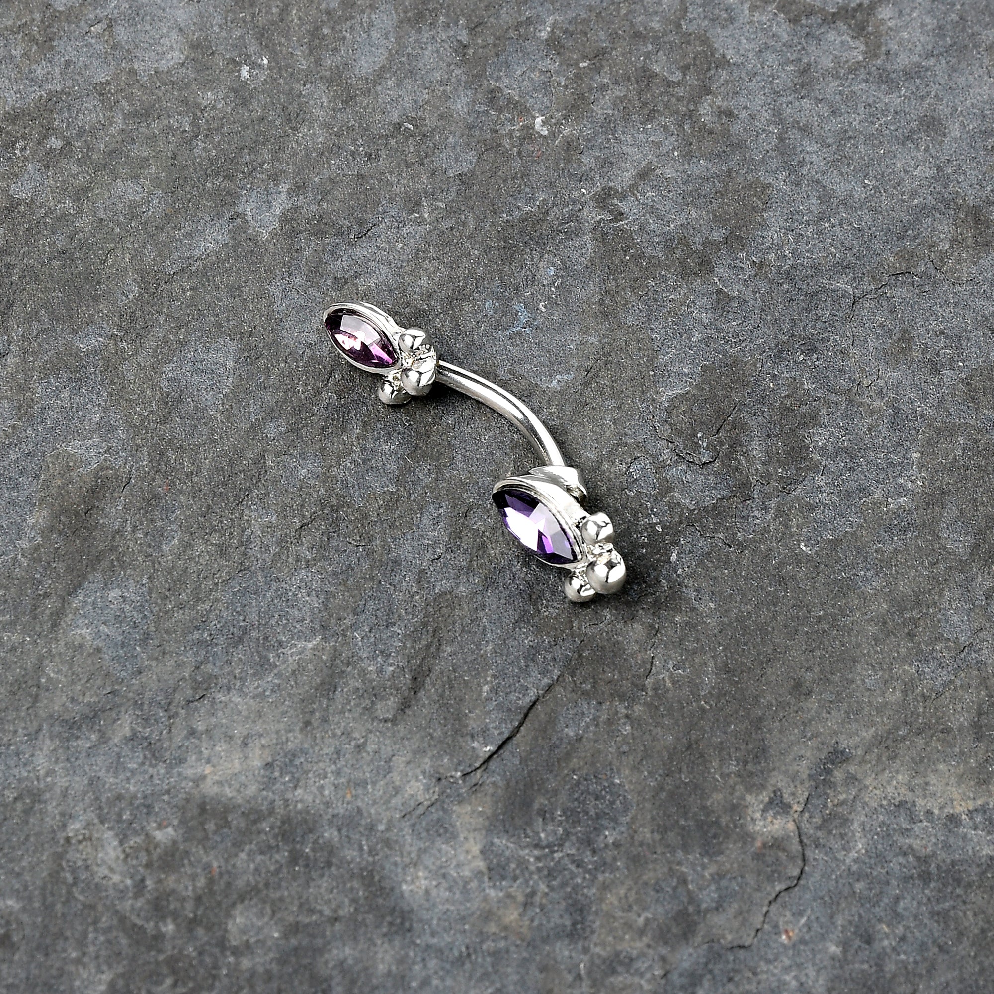 Purple Gem Art Deco Ovals Double Mount Belly Ring