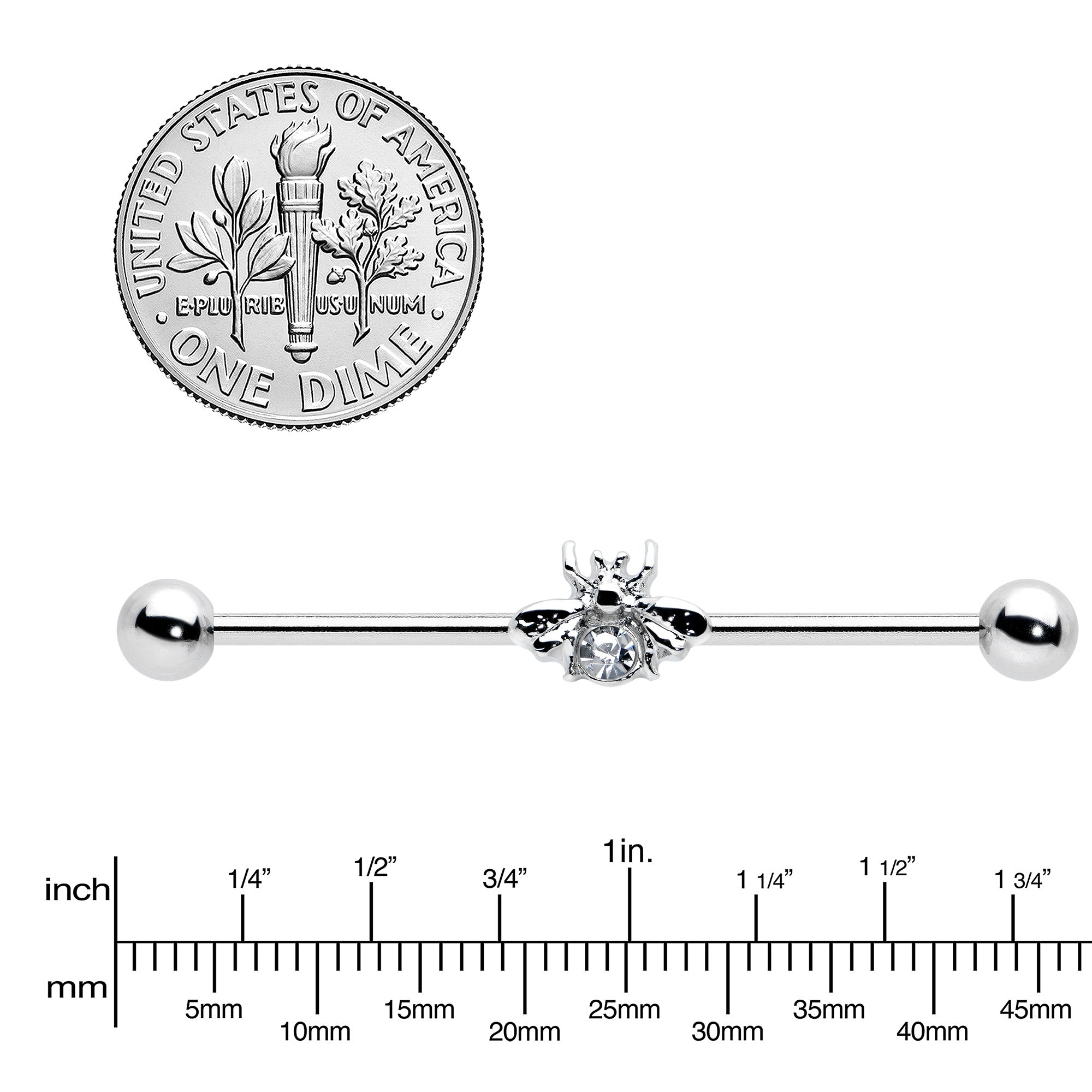 14G Clear Gem Bee Beautiful Insect Industrial Barbell 38mm