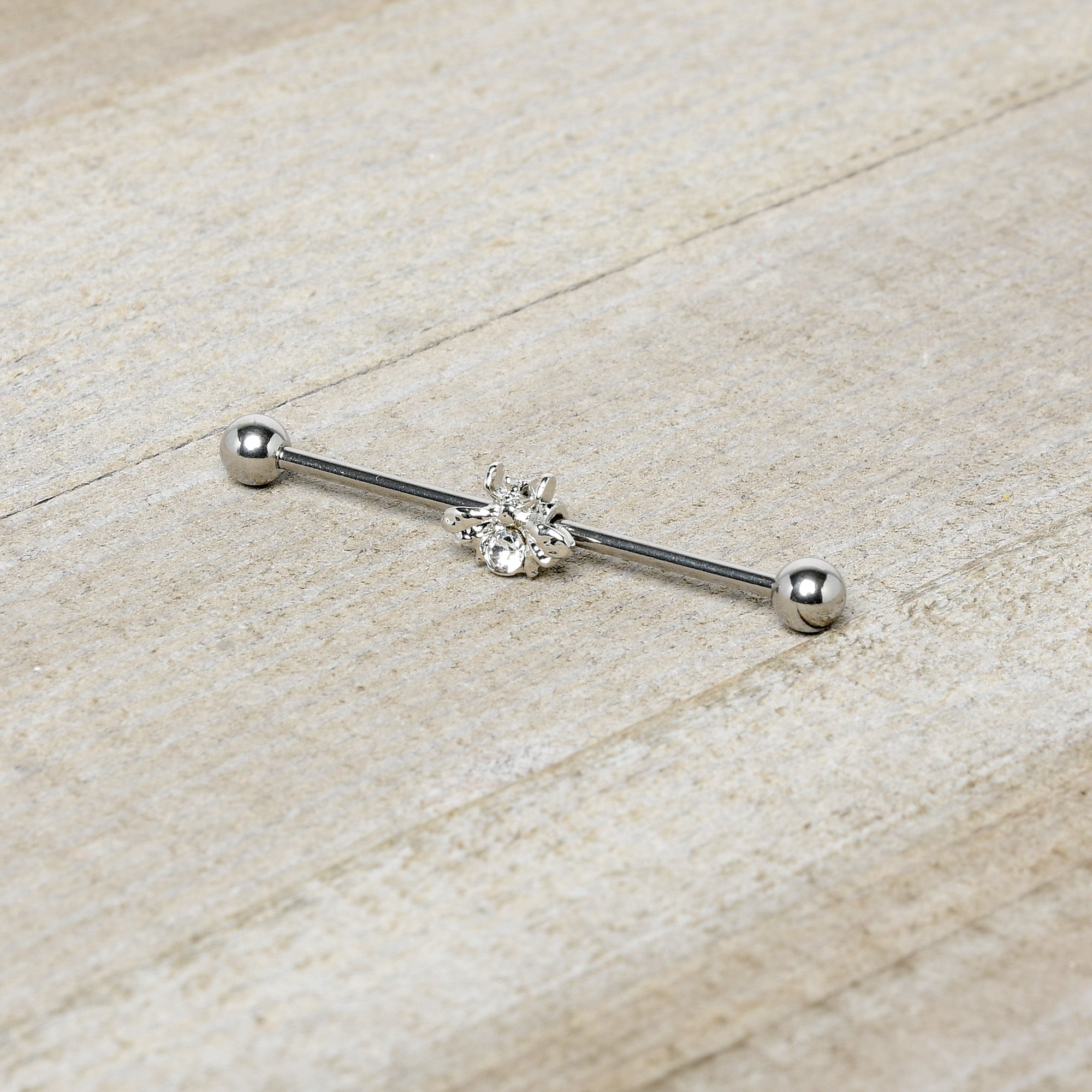 14G Clear Gem Bee Beautiful Insect Industrial Barbell 38mm