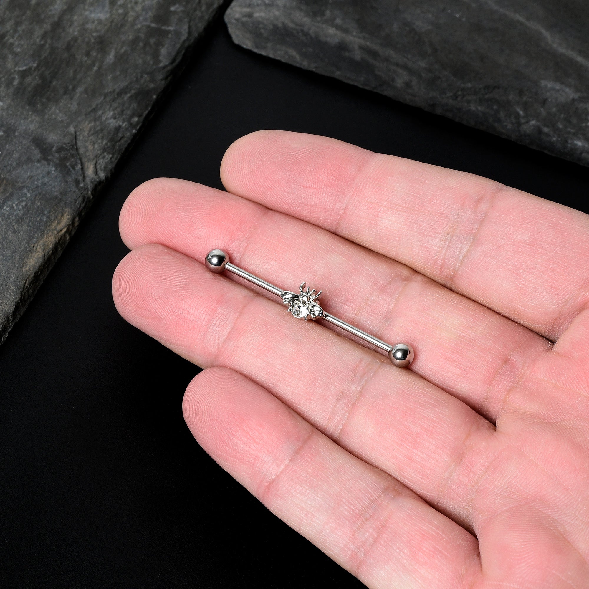 14G Clear Gem Bee Beautiful Insect Industrial Barbell 38mm