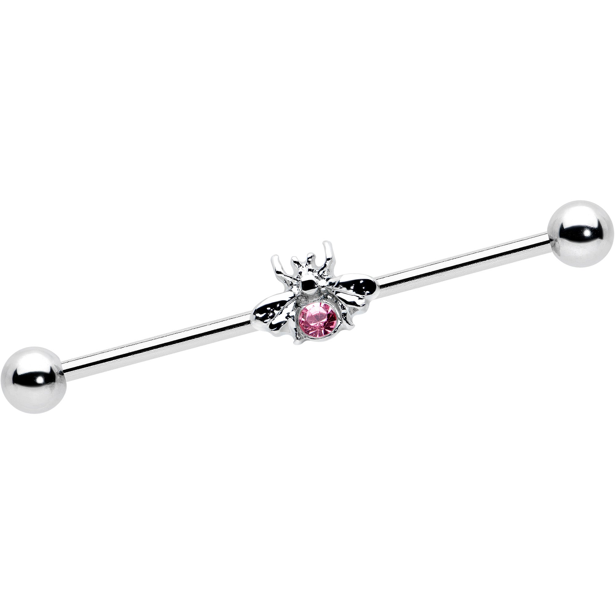 14G Pink Gem Bee Beautiful Insect Industrial Barbell 38mm