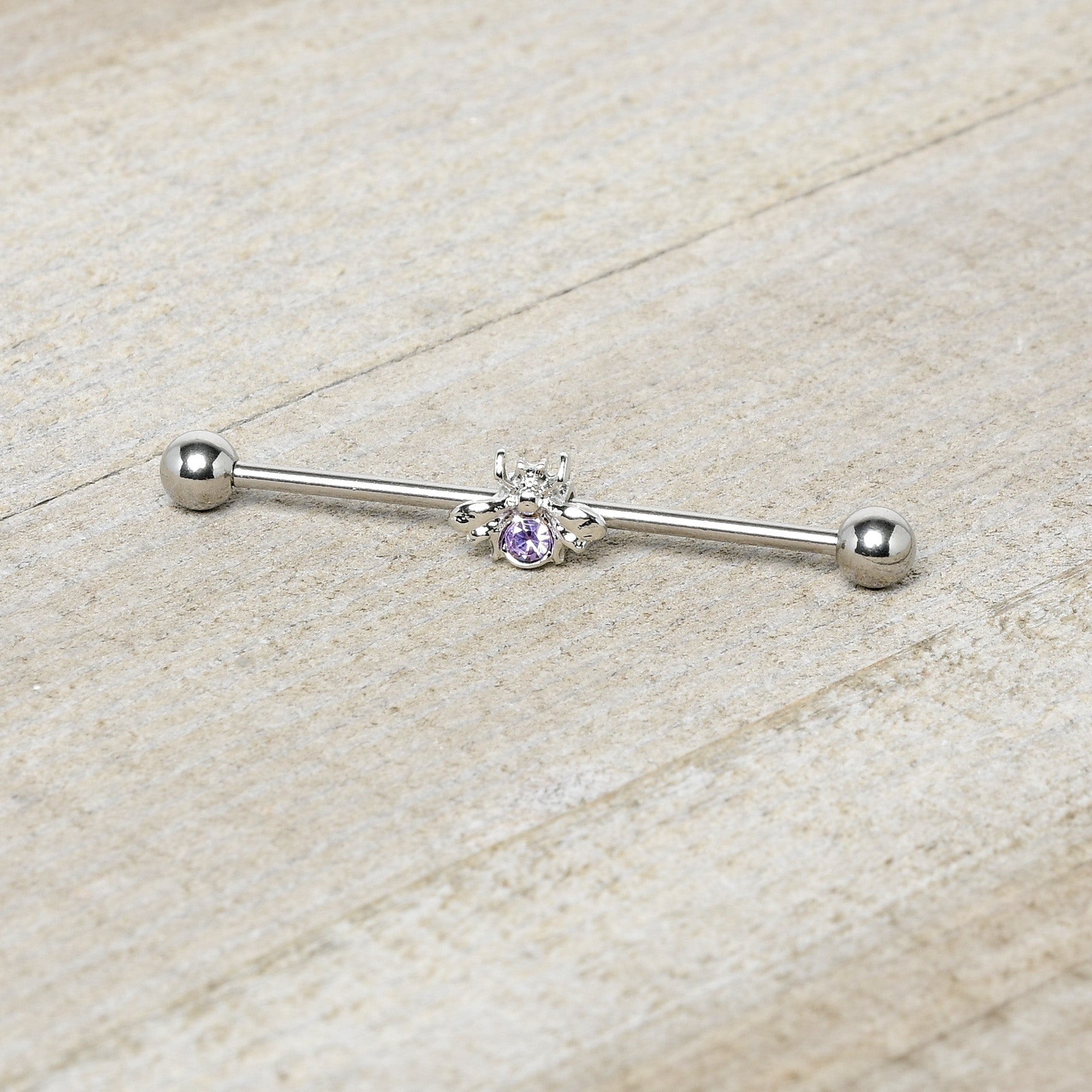 14G Purple Gem Bee Beautiful Insect Industrial Barbell 38mm