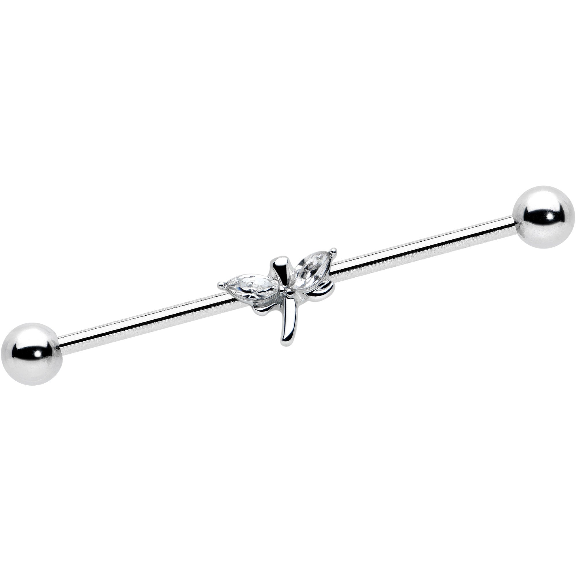14G Clear Gem Simple Stylized Dragonfly Industrial Barbell 38mm