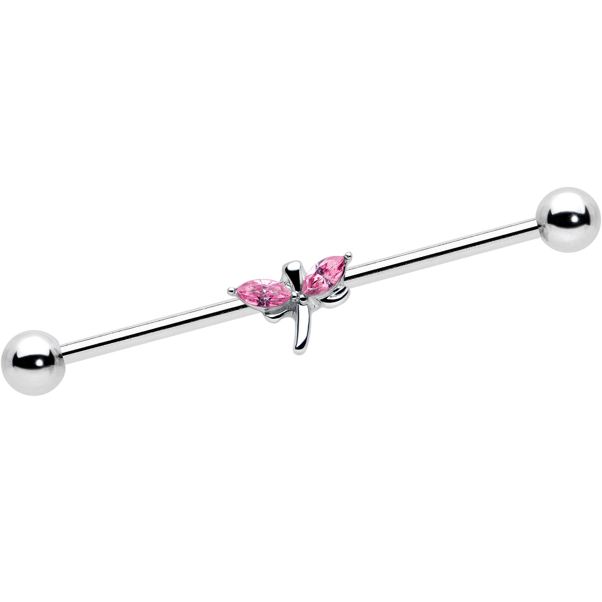 14G Pink Gem Simple Stylized Dragonfly Industrial Barbell 38mm