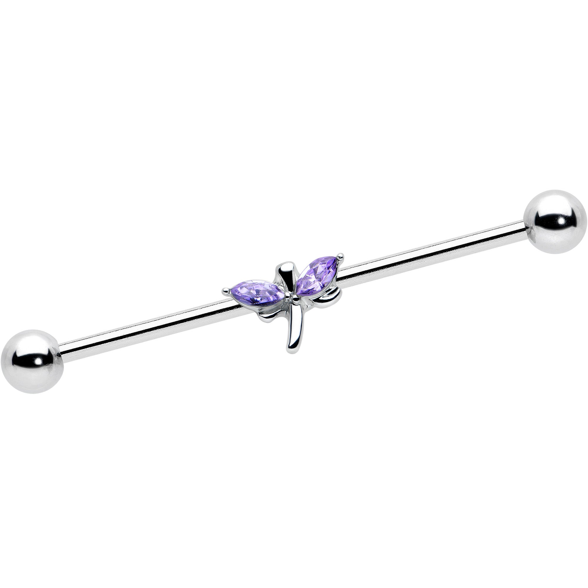 14G Purple Gem Simple Stylized Dragonfly Industrial Barbell 38mm