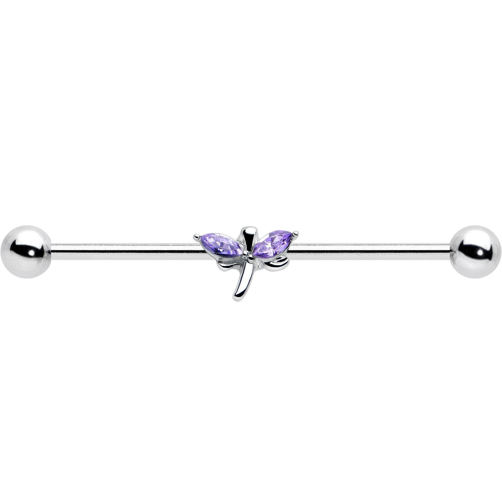 14G Purple Gem Simple Stylized Dragonfly Industrial Barbell 38mm