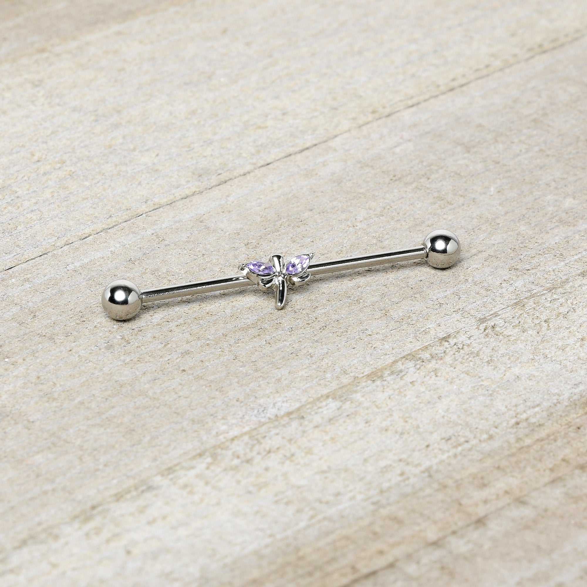 14G Purple Gem Simple Stylized Dragonfly Industrial Barbell 38mm