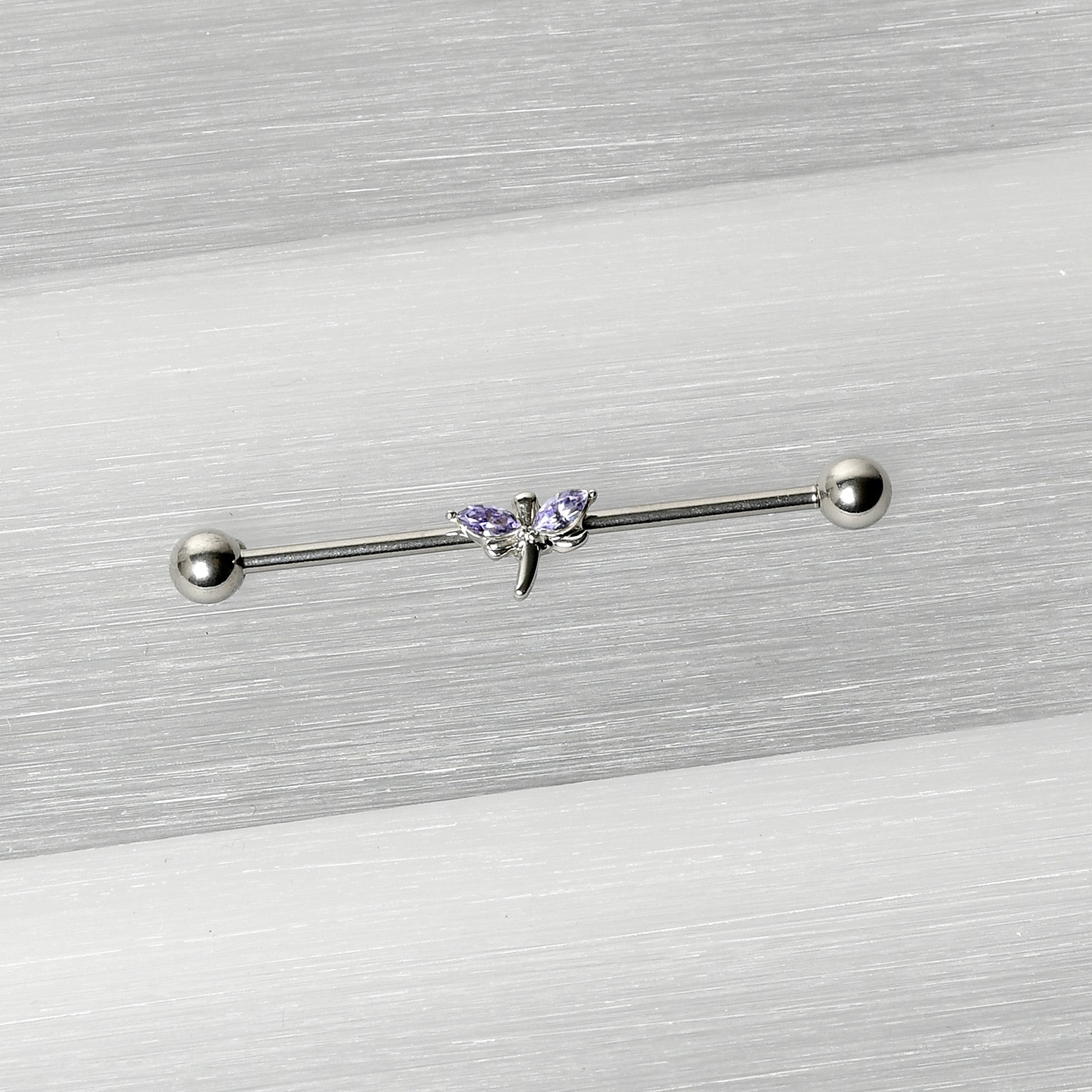 14G Purple Gem Simple Stylized Dragonfly Industrial Barbell 38mm
