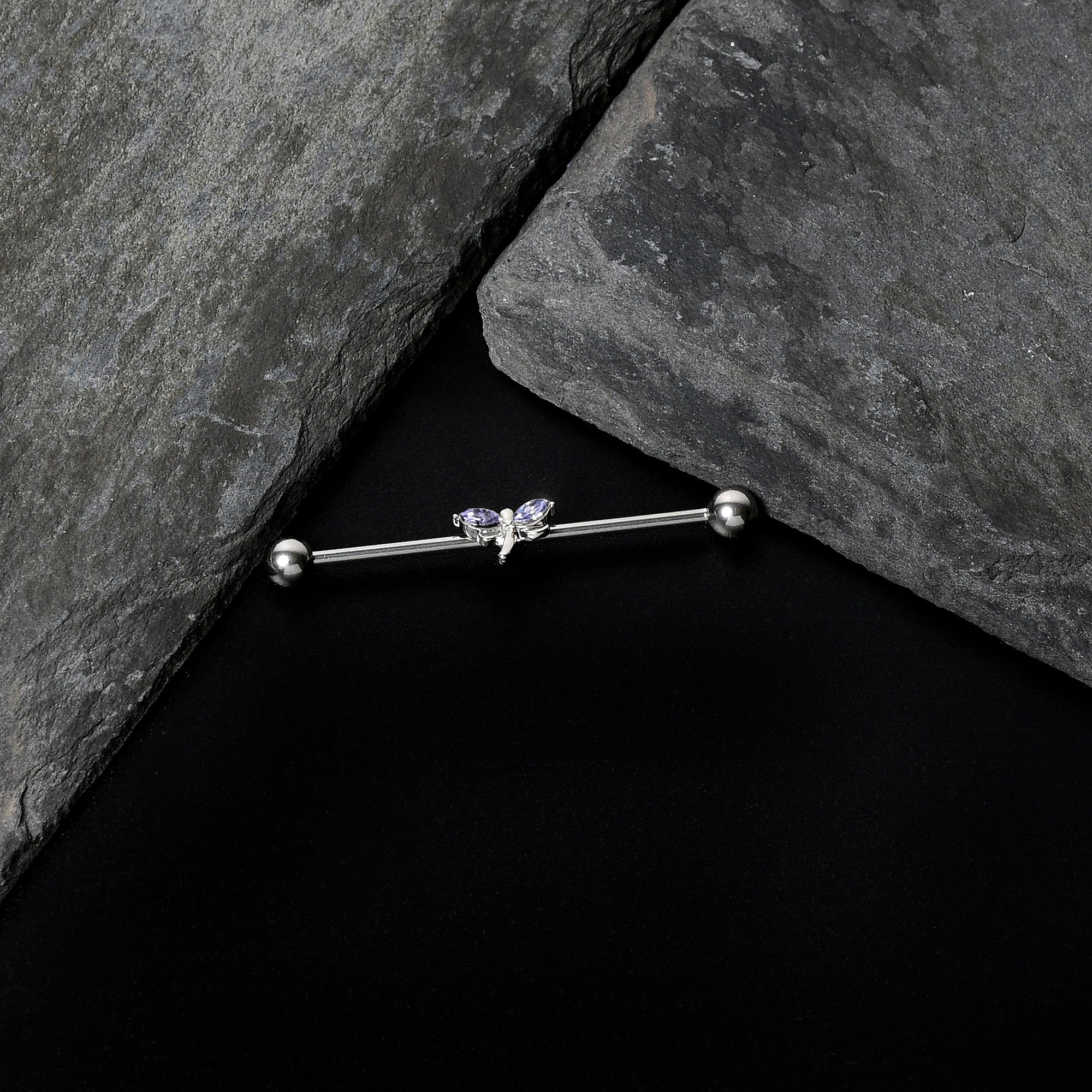 14G Purple Gem Simple Stylized Dragonfly Industrial Barbell 38mm
