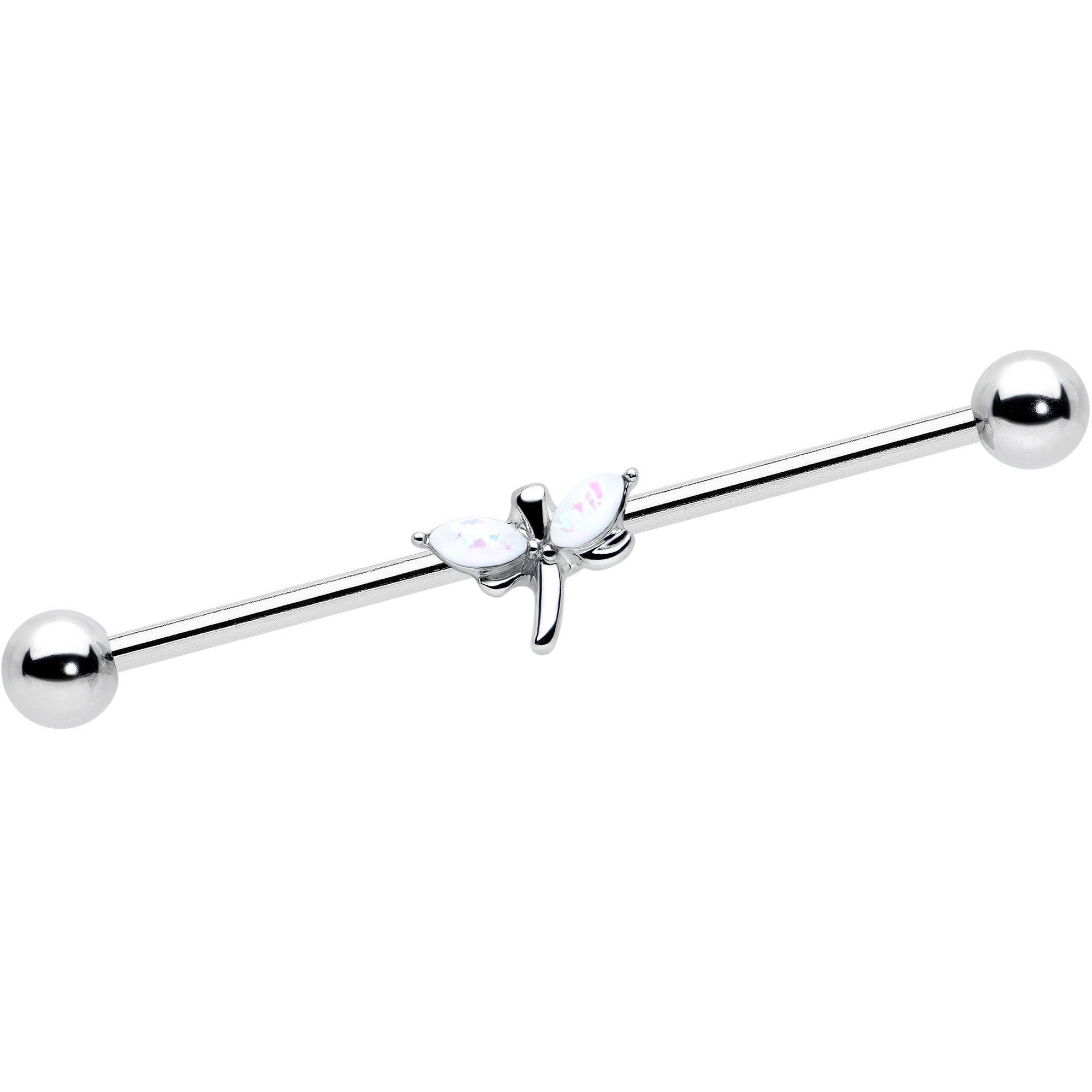 14G White Faux Opal Simple Style Dragonfly Industrial Barbell 38mm