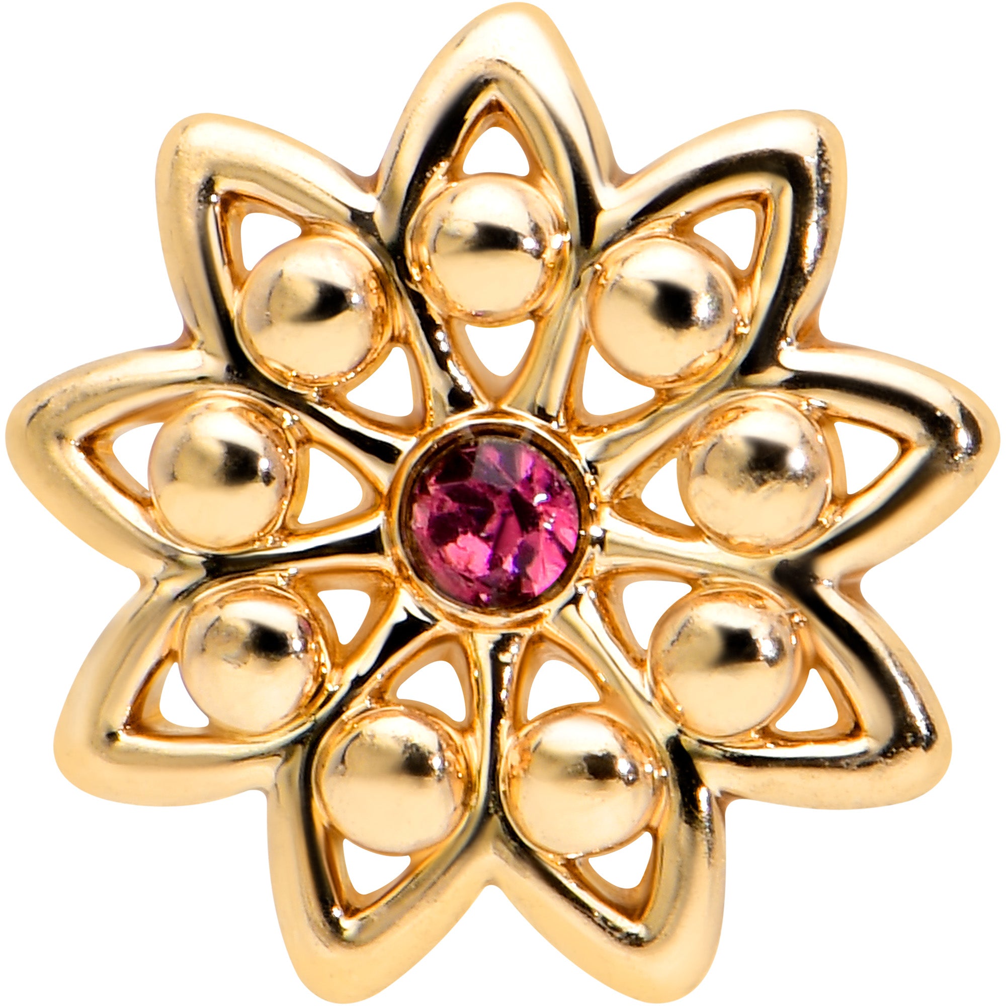 16G 5/16 Pink Gem Gold Tone Starry Flower Labret Monroe Tragus