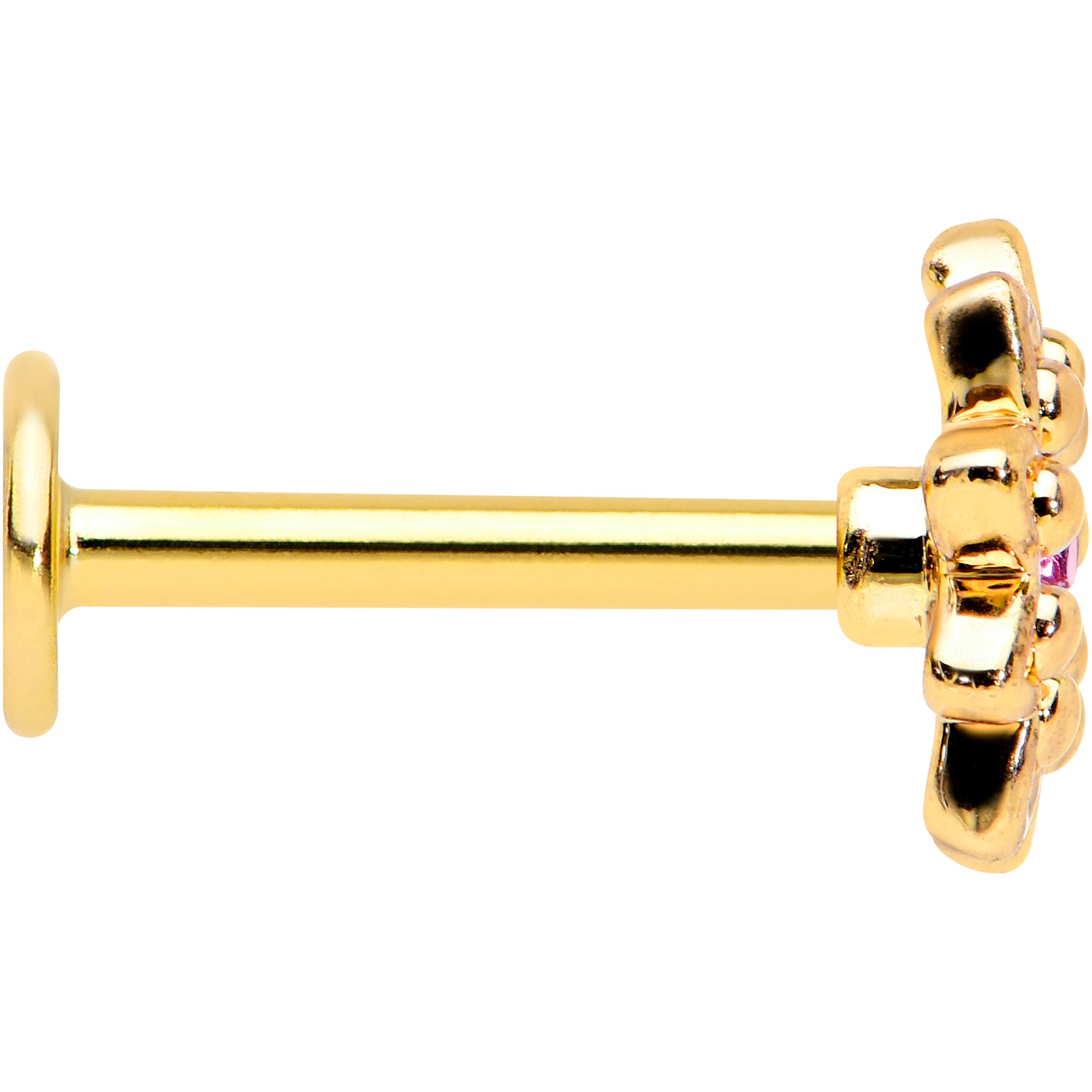 16G 5/16 Pink Gem Gold Tone Starry Flower Labret Monroe Tragus