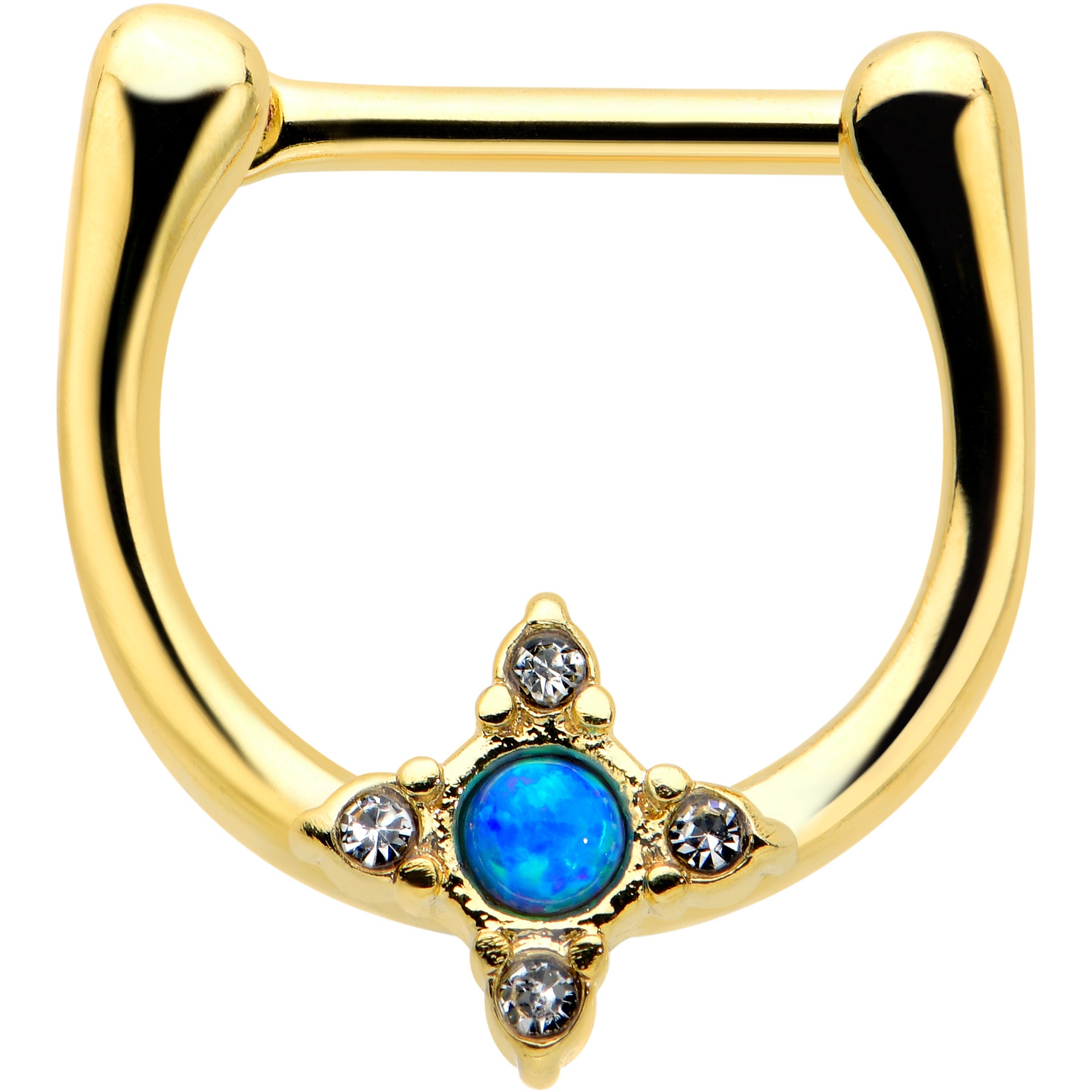 16G 5/16 Blue Synthetic Opal Gold Tone Rhombus Cartilage Clicker