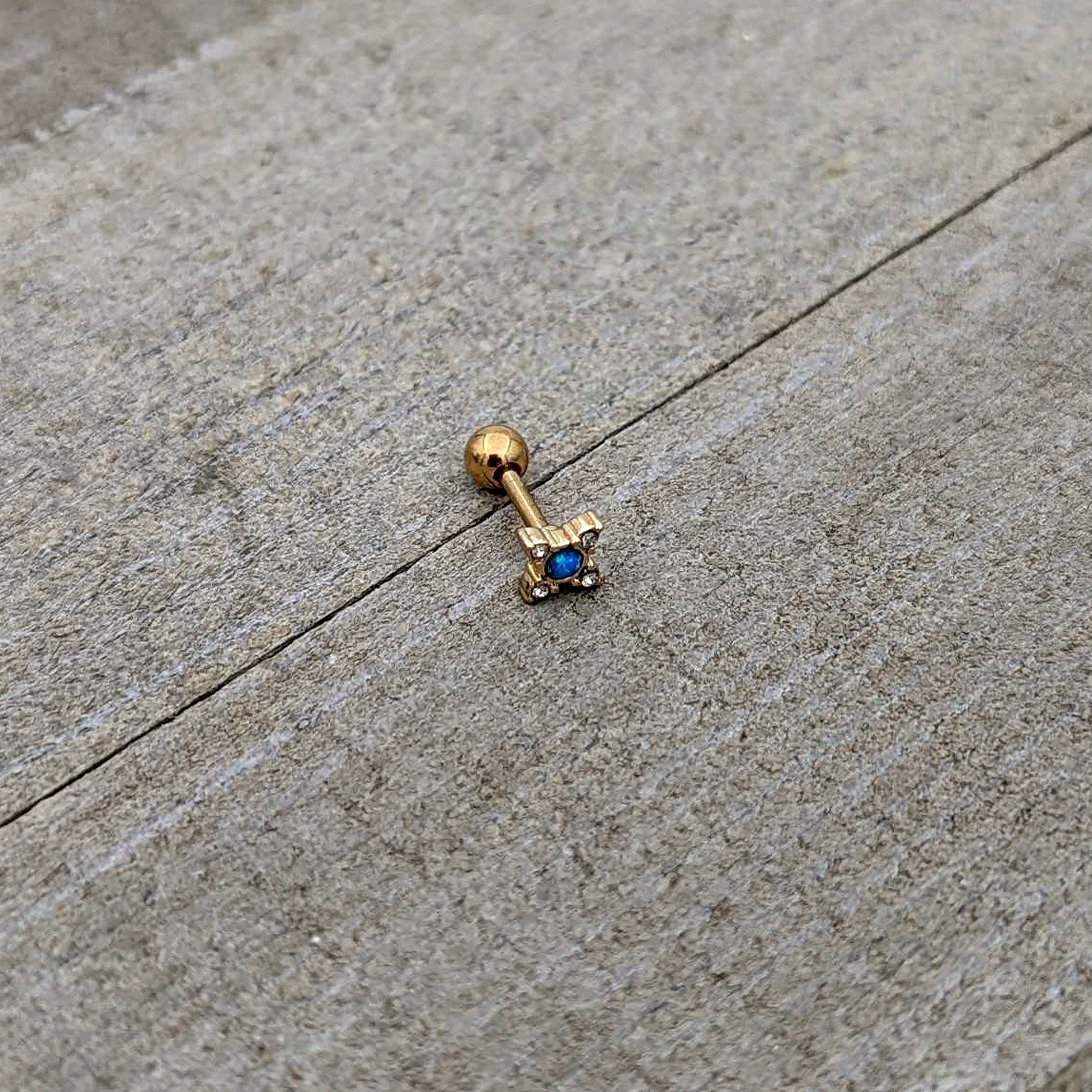 16G 1/4 Blue Synthetic Opal Gold Tone Rhombus Cartilage Earring