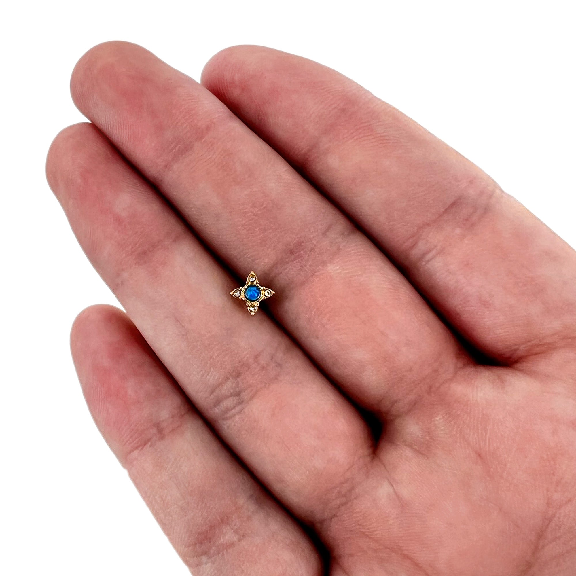 16G 1/4 Blue Synthetic Opal Gold Tone Rhombus Cartilage Earring