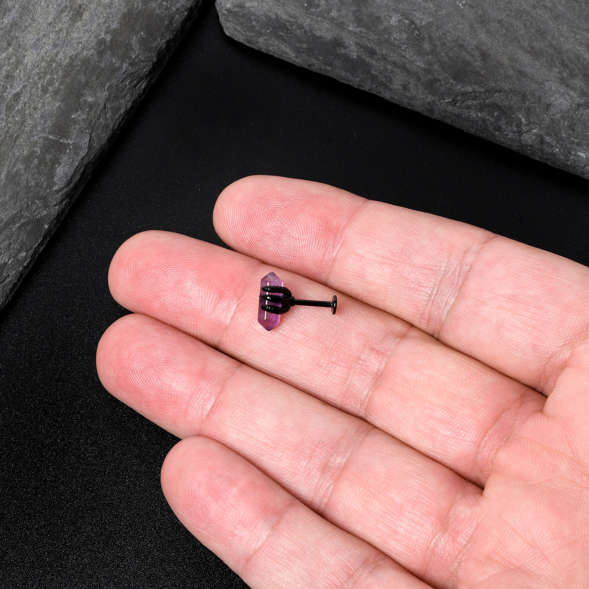 16G 5/16 Purple Amethyst Black Claw Obelisk Labret Monroe Tragus