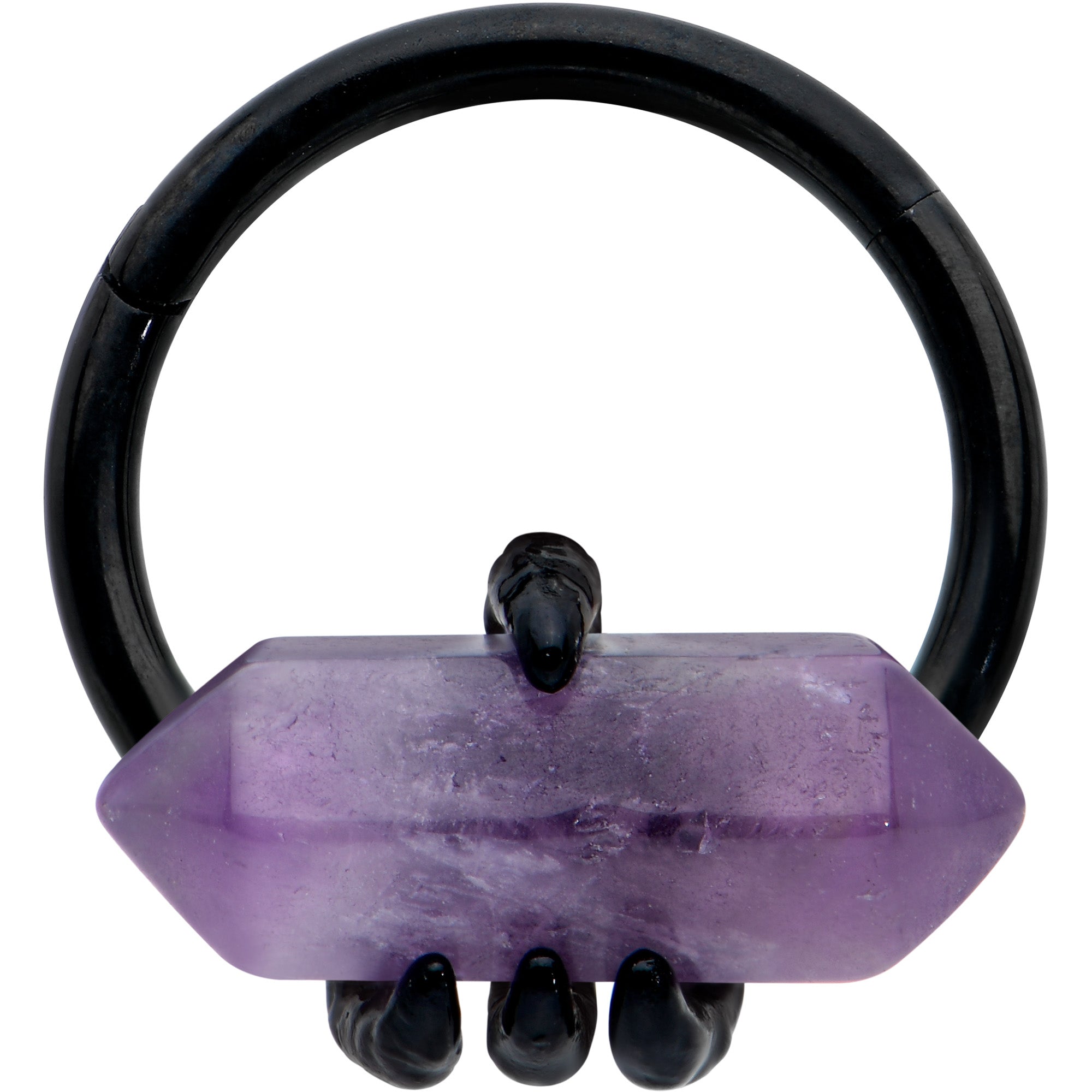 16G 3/8 Purple Amethyst Black Claw Obelisk Hinged Segment Ring