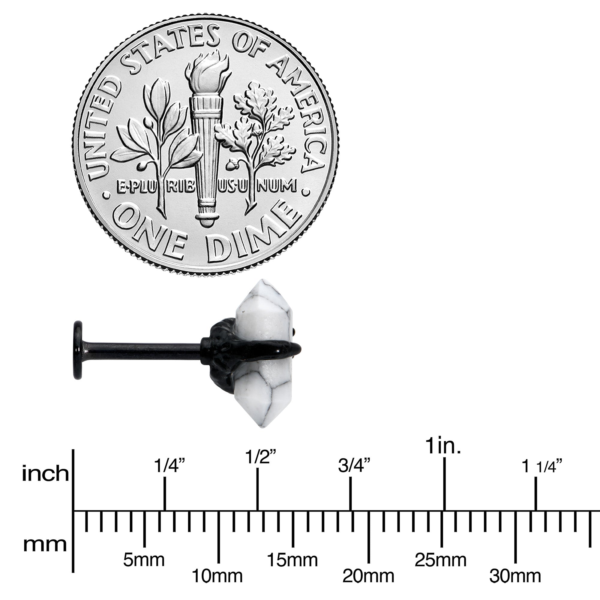 16G 5/16 White Howlite Black Claw Obelisk Labret Monroe Tragus