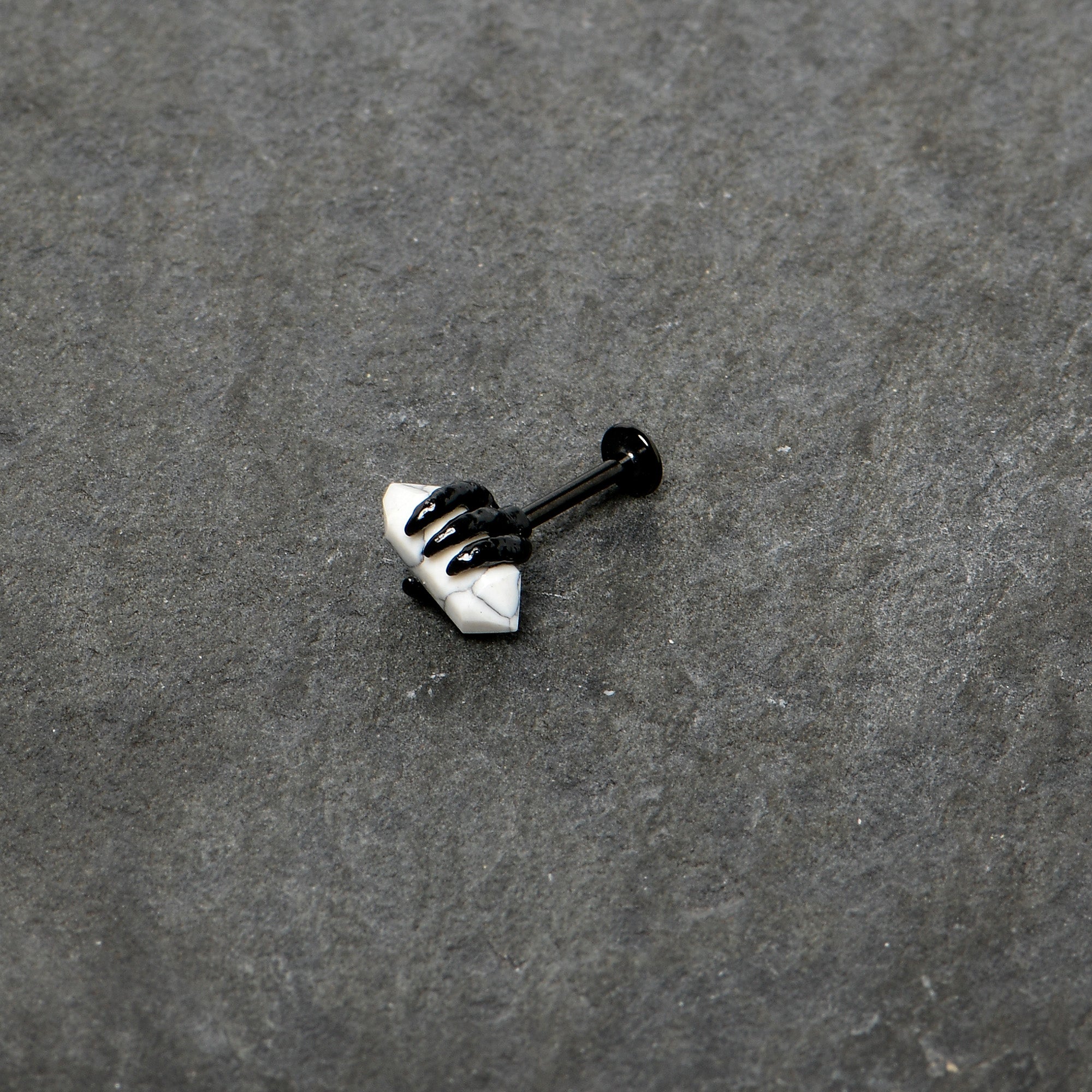 16G 5/16 White Howlite Black Claw Obelisk Labret Monroe Tragus