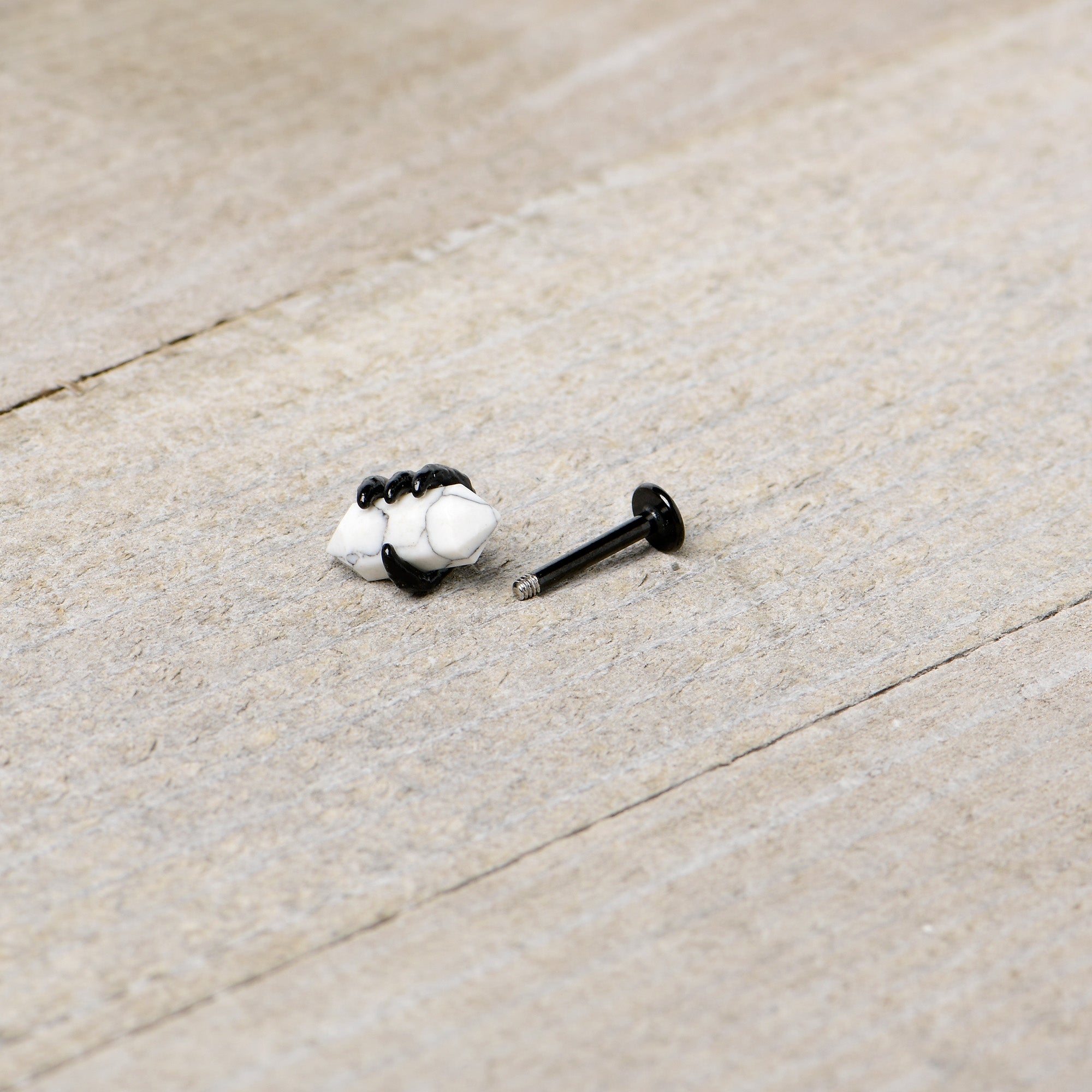 16G 5/16 White Howlite Black Claw Obelisk Labret Monroe Tragus