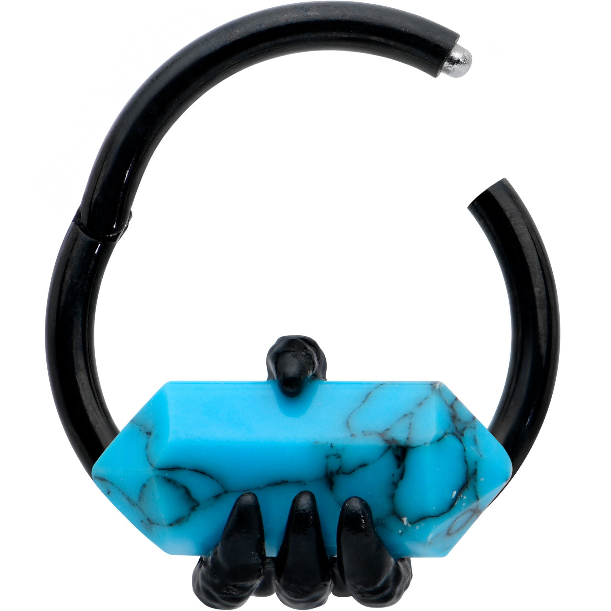 16G 3/8 Blue Turquoise Black Claw Obelisk Hinged Segment Ring