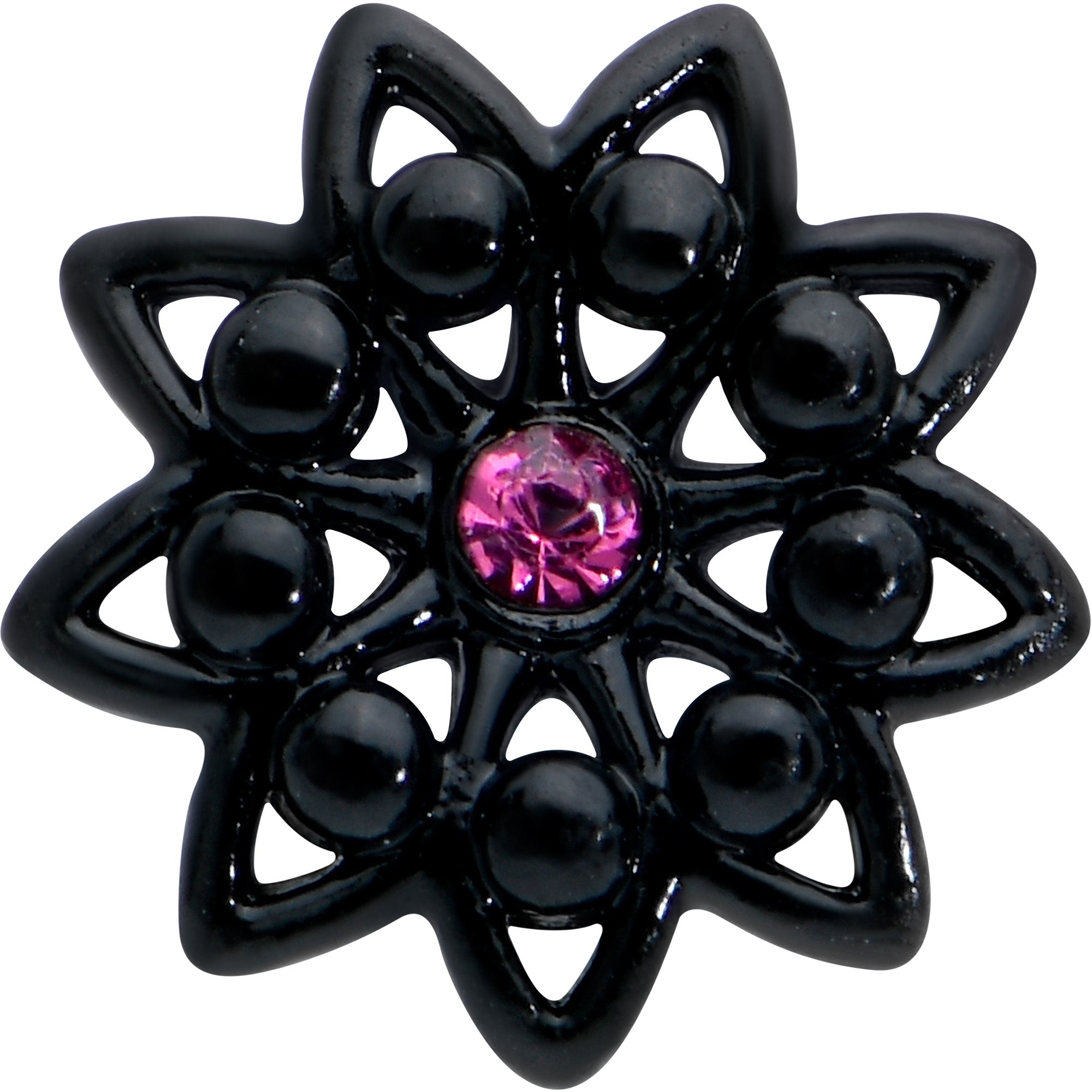 16G 5/16 Pink Gem Black Midnight Flower Labret Monroe Tragus