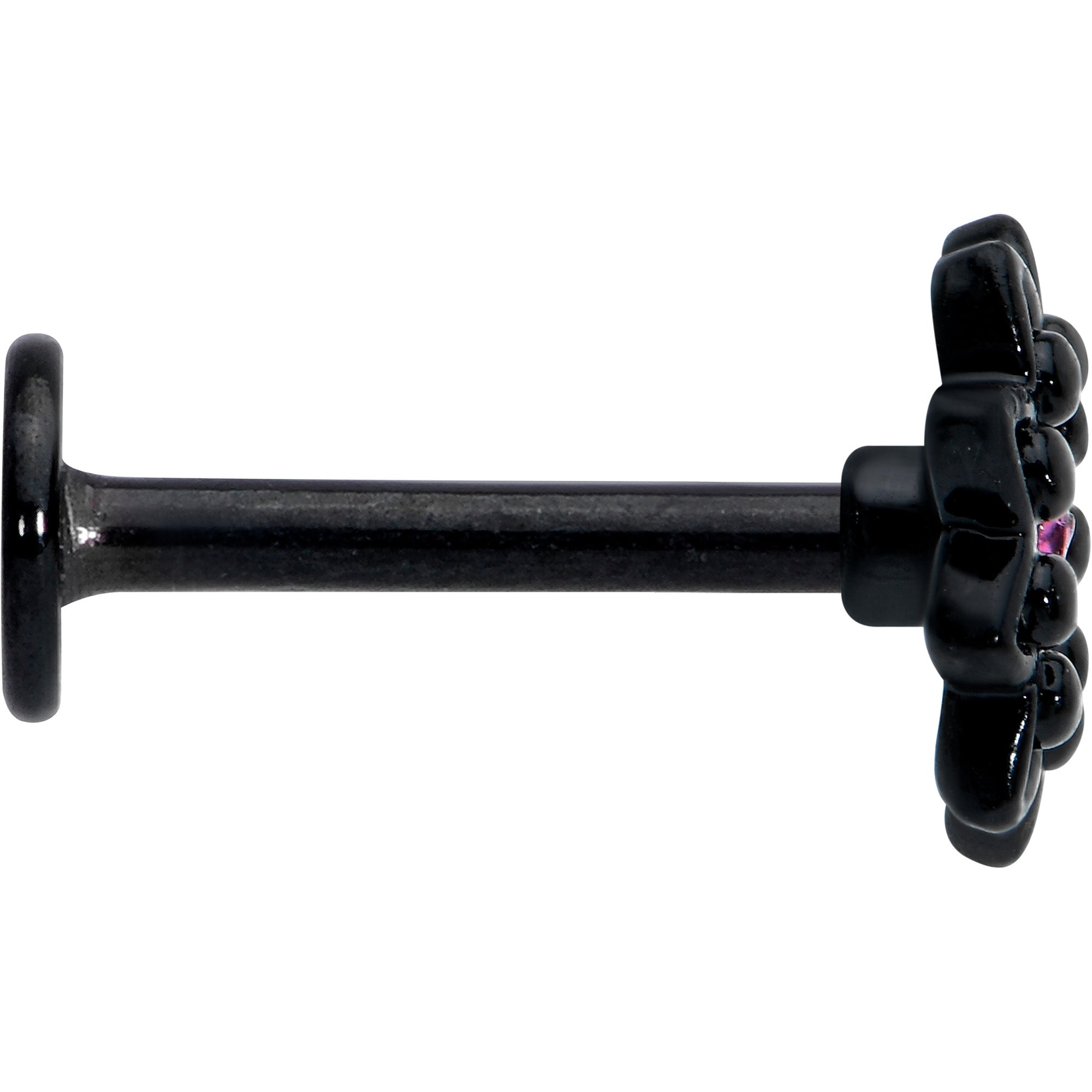 16G 5/16 Pink Gem Black Midnight Flower Labret Monroe Tragus