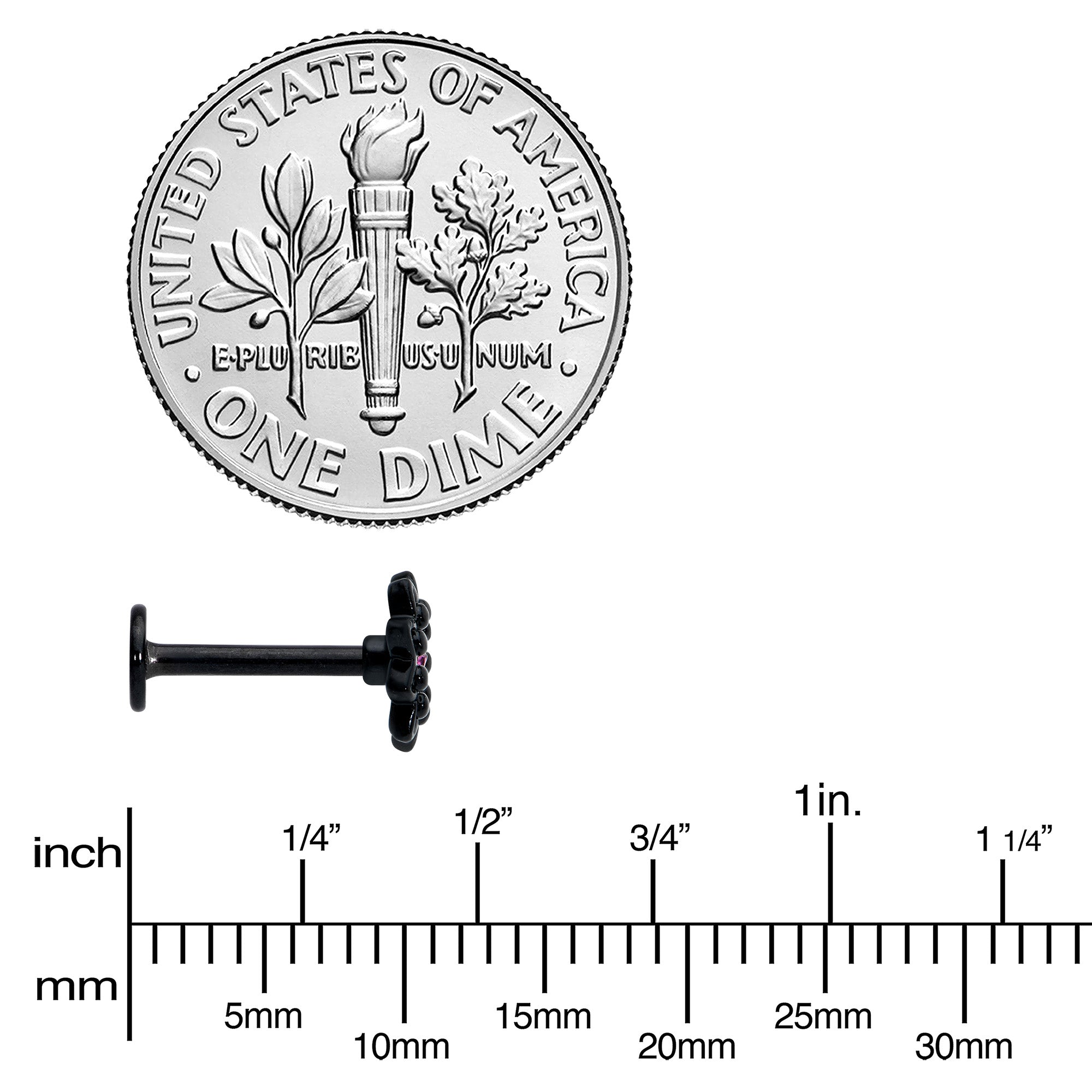 16G 5/16 Pink Gem Black Midnight Flower Labret Monroe Tragus