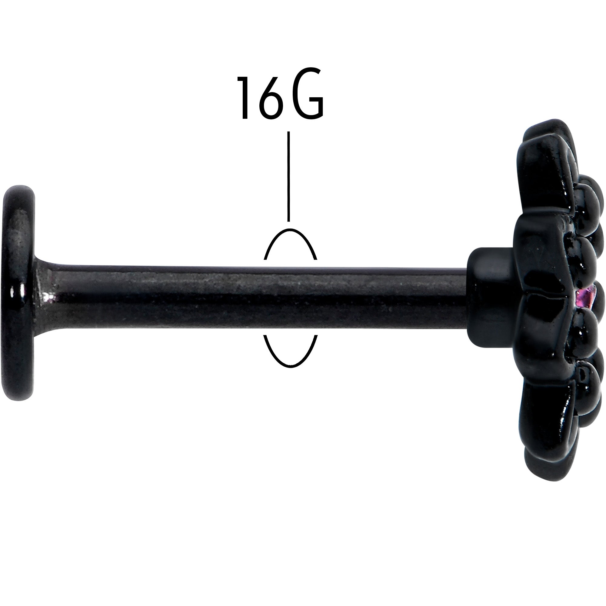 16G 5/16 Pink Gem Black Midnight Flower Labret Monroe Tragus