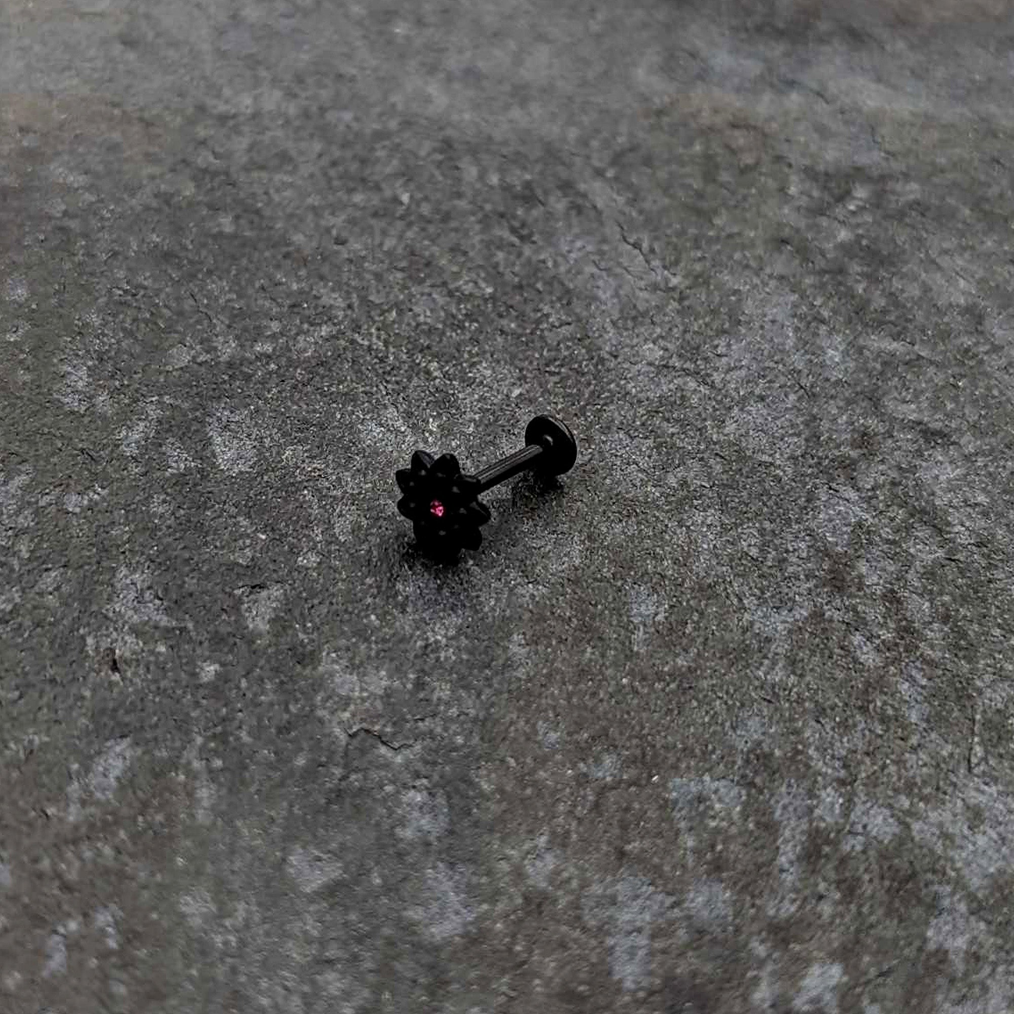 16G 5/16 Pink Gem Black Midnight Flower Labret Monroe Tragus