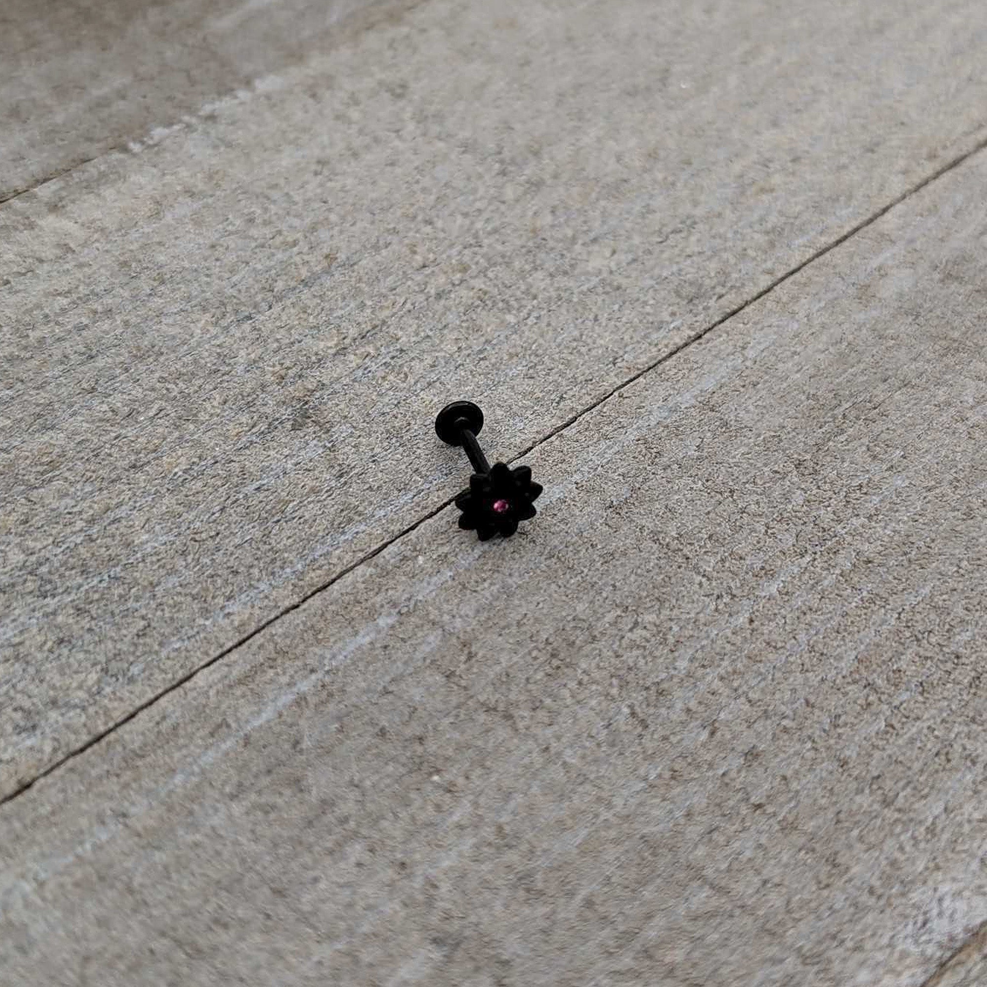 16G 5/16 Pink Gem Black Midnight Flower Labret Monroe Tragus