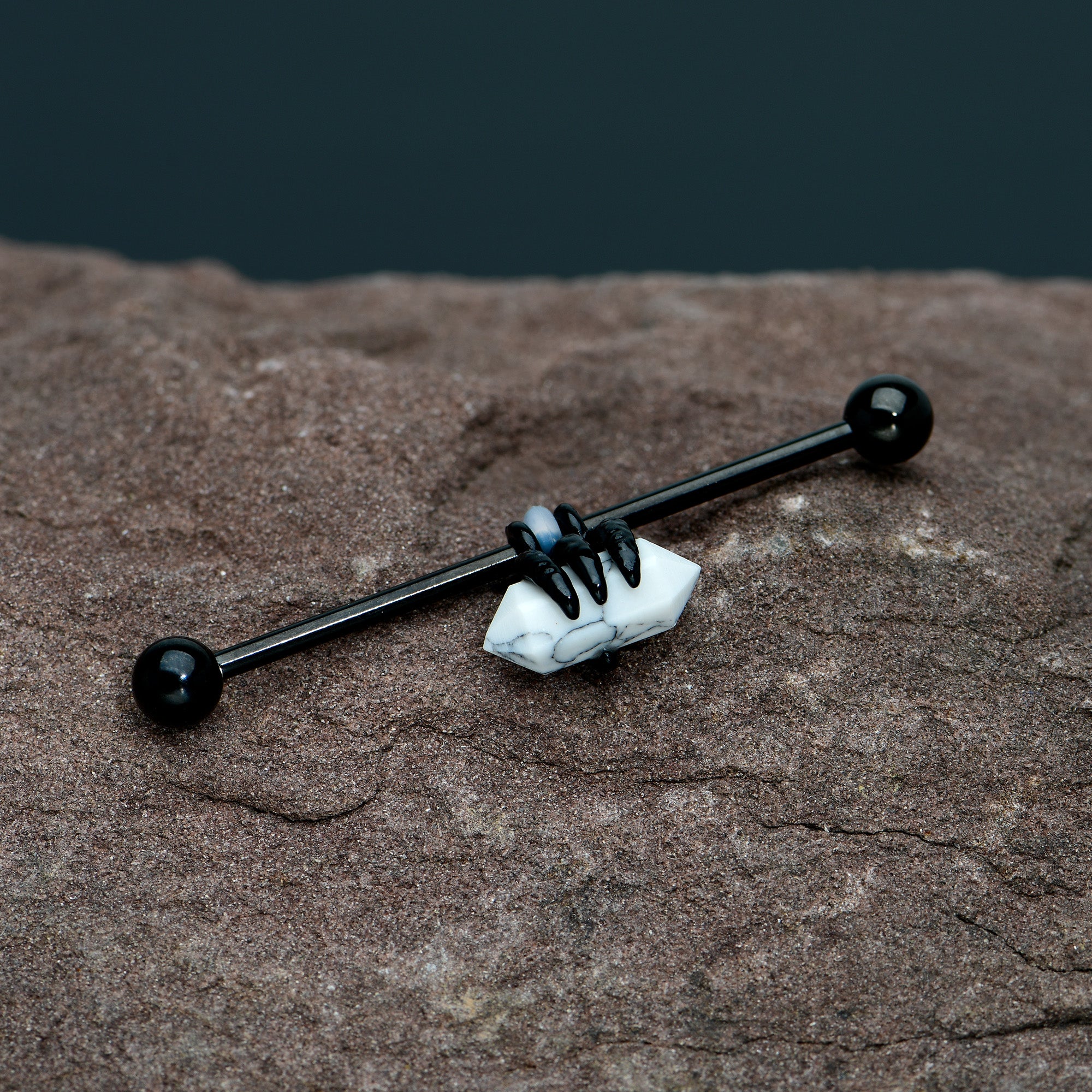 14G White Howlite Black Claw Industrial Barbell 38mm
