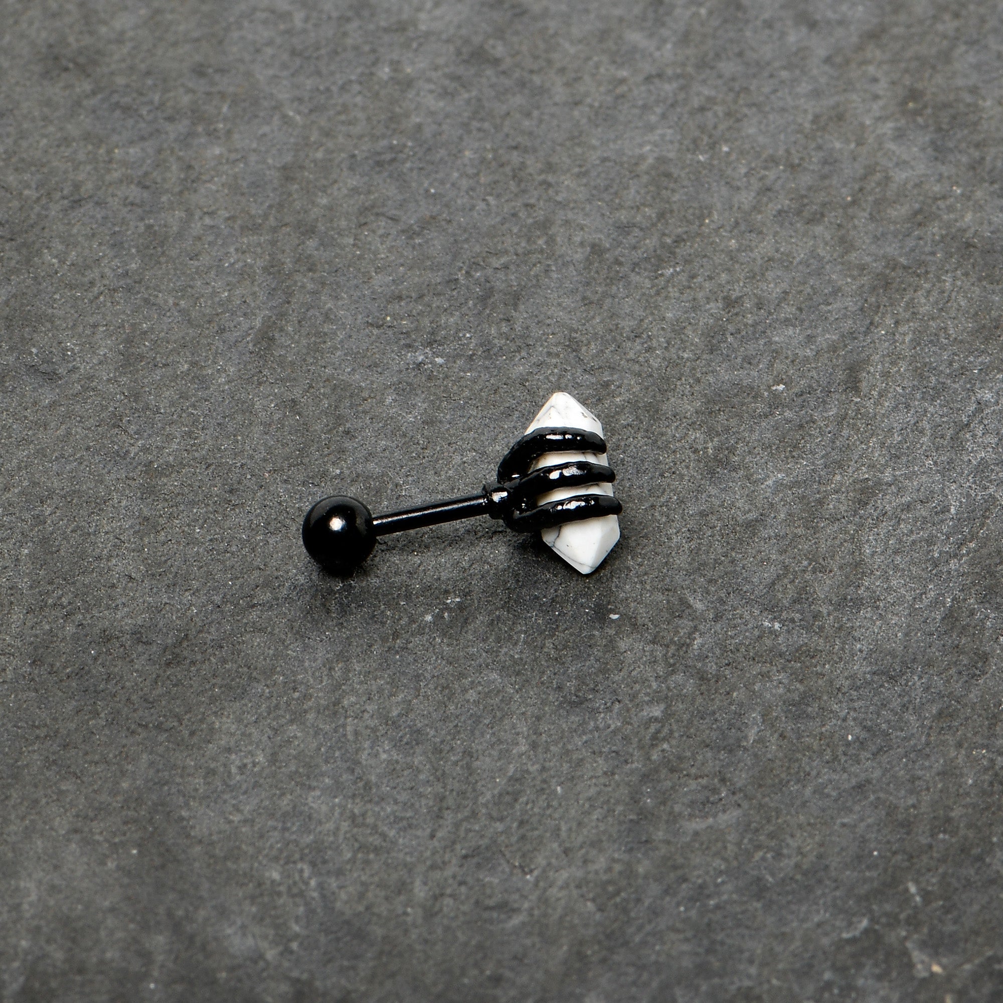 16G 1/4 White Howlite Black Claw Obelisk Cartilage Earring