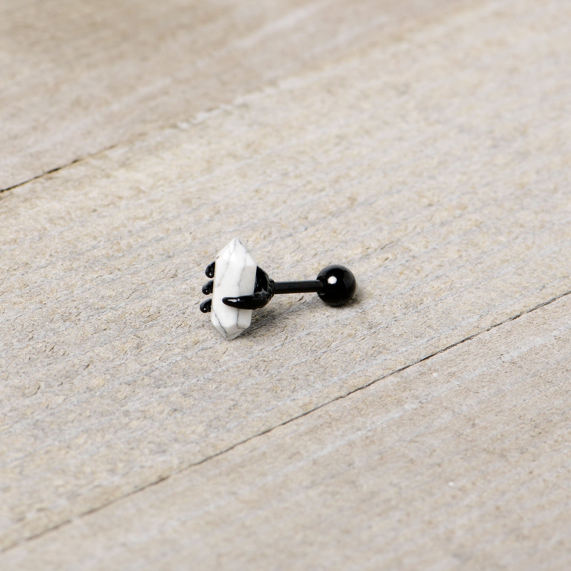 16G 1/4 White Howlite Black Claw Obelisk Cartilage Earring