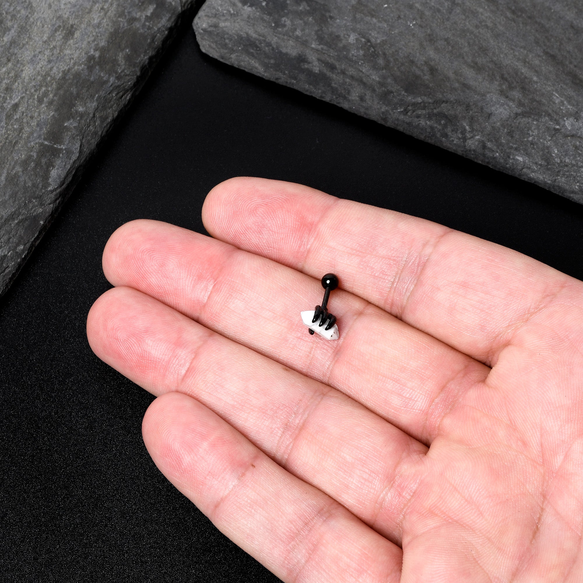 16G 1/4 White Howlite Black Claw Obelisk Cartilage Earring