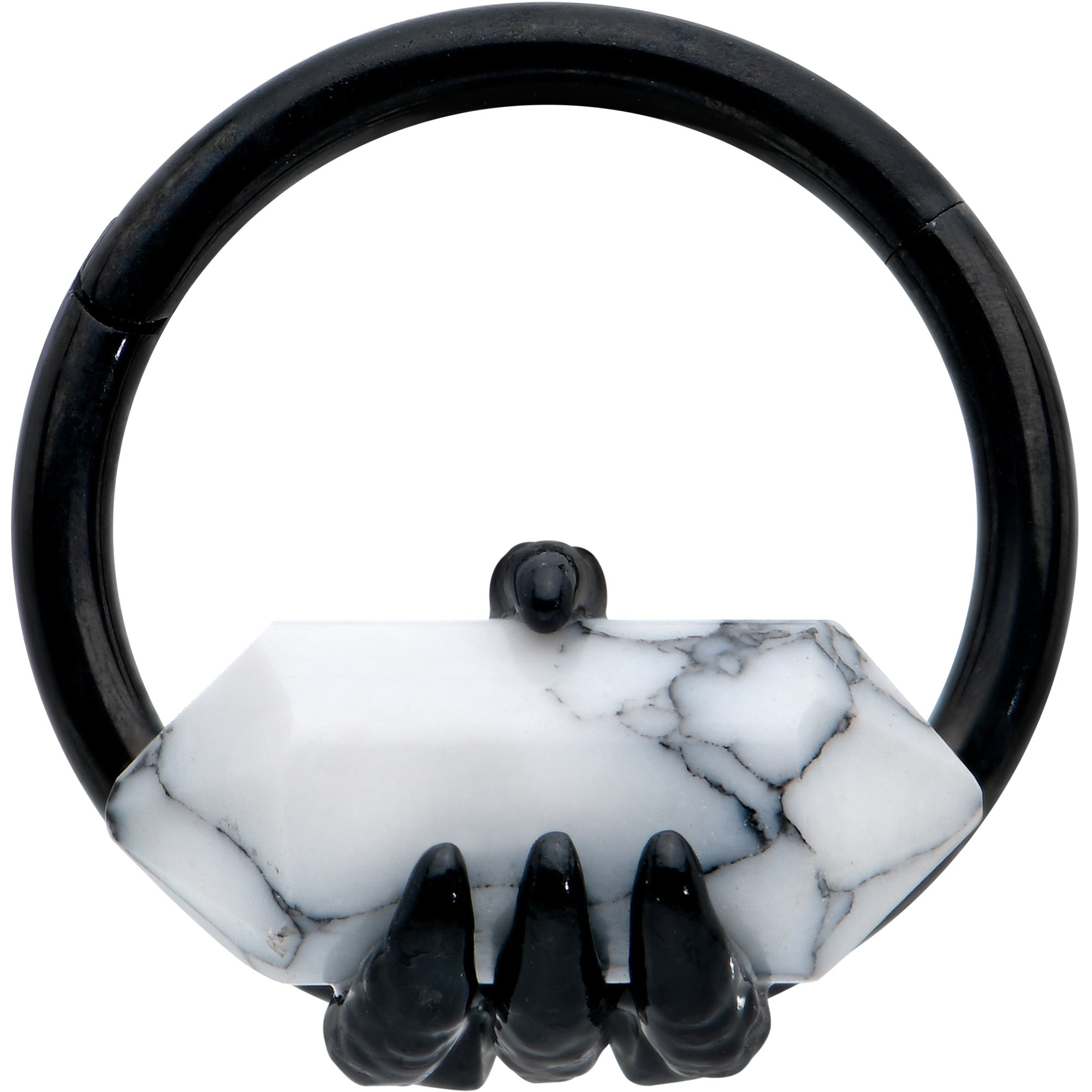 16G 3/8 White Howlite Black Claw Obelisk Hinged Segment Ring