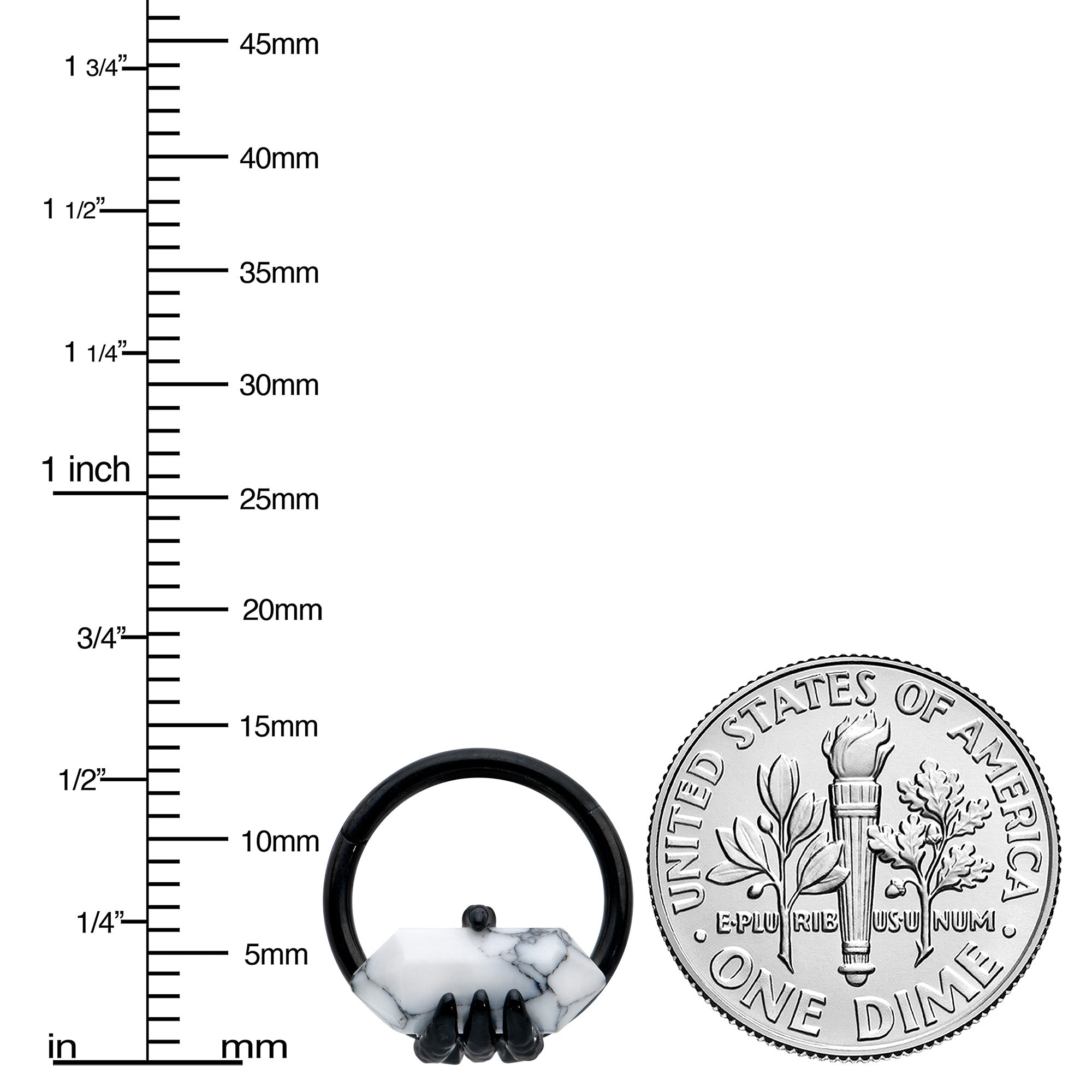 16G 3/8 White Howlite Black Claw Obelisk Hinged Segment Ring