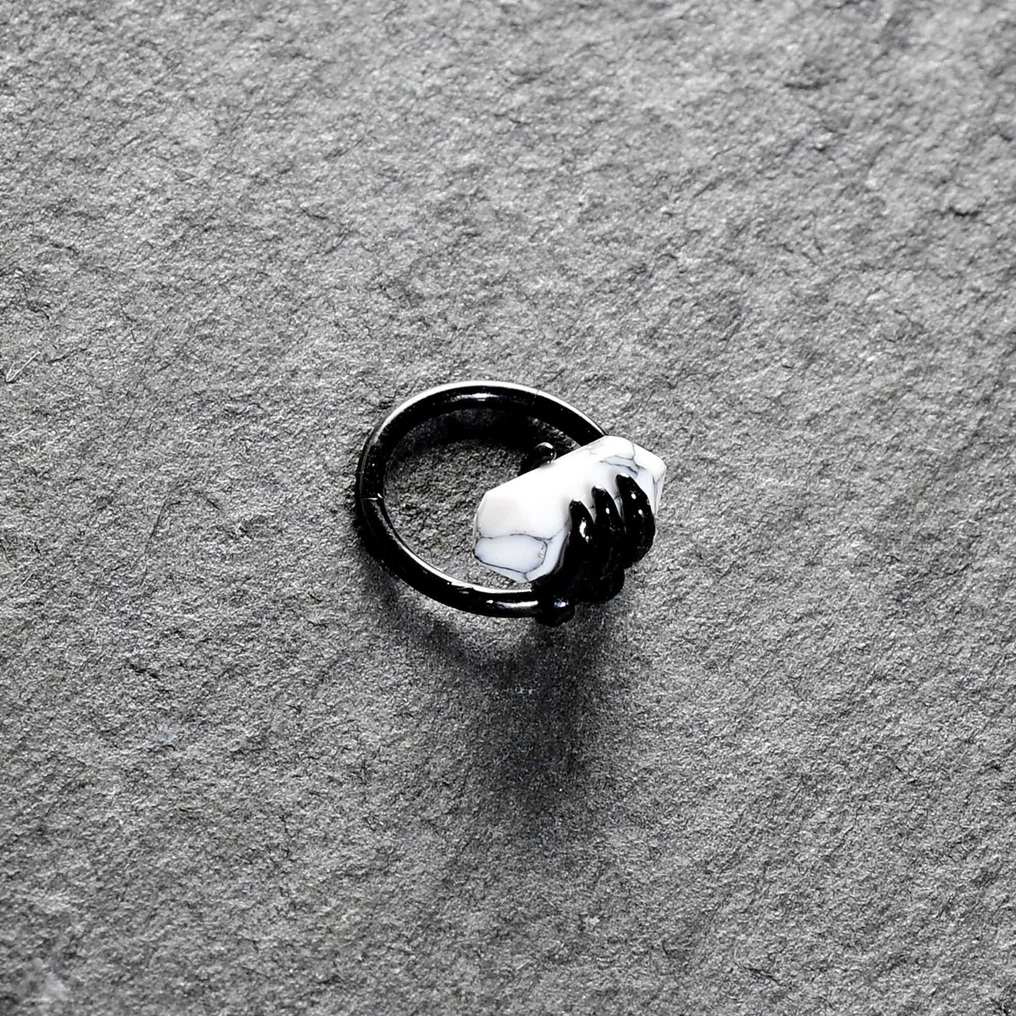 16G 3/8 White Howlite Black Claw Obelisk Hinged Segment Ring