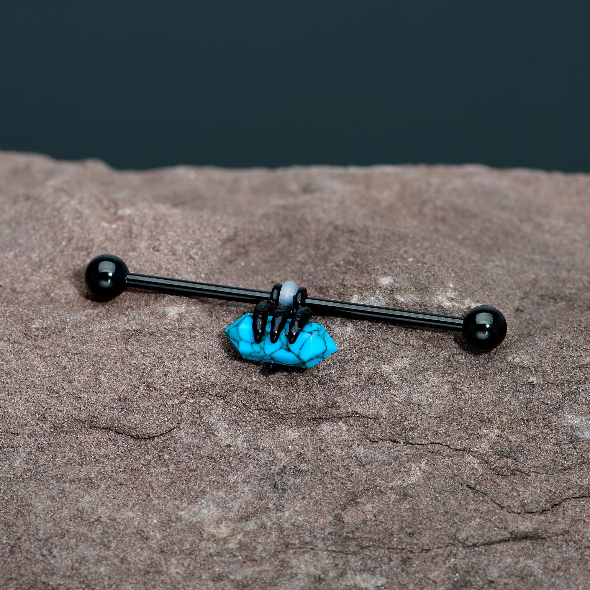 14G Blue Turquoise Black Claw Industrial Barbell 38mm