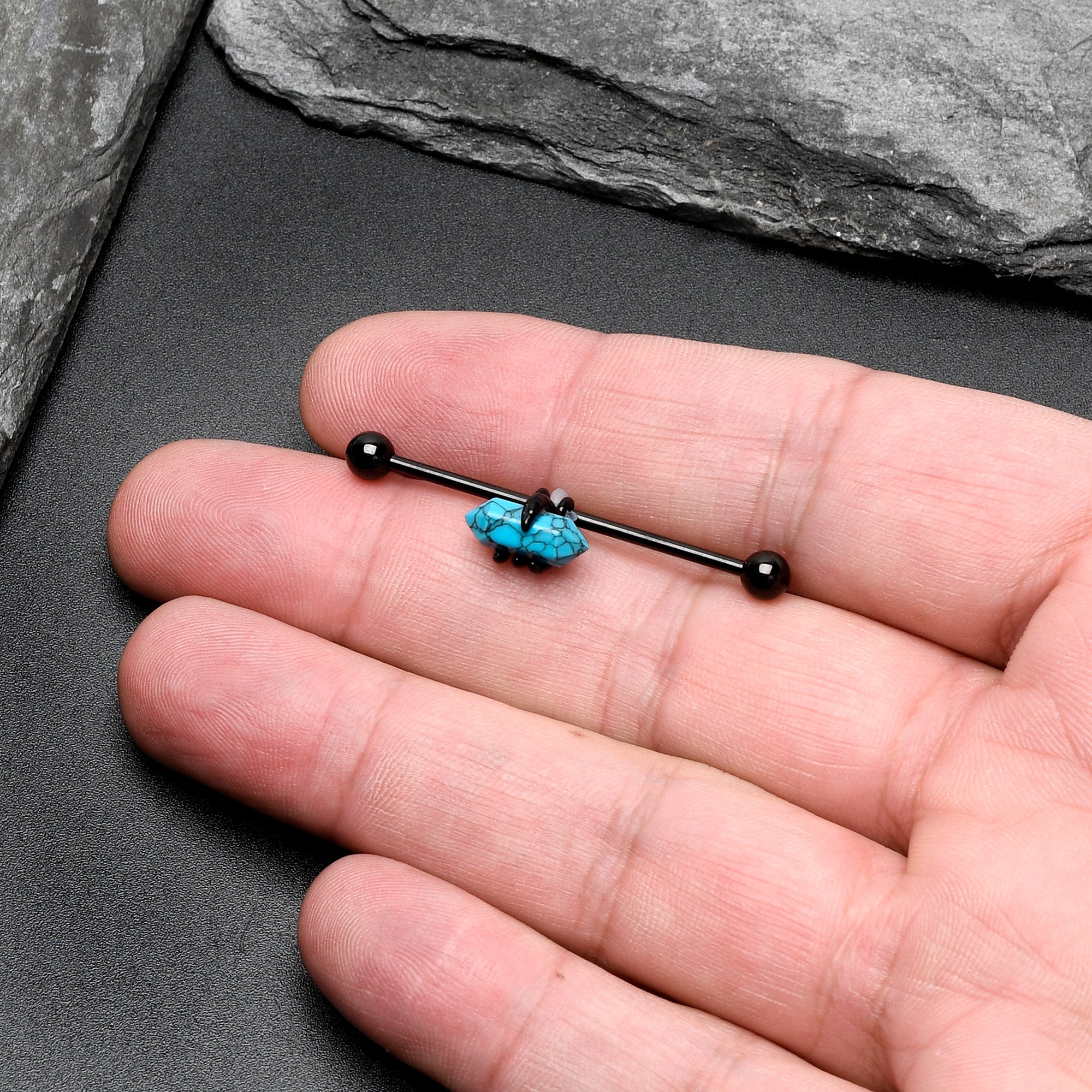 14G Blue Turquoise Black Claw Industrial Barbell 38mm