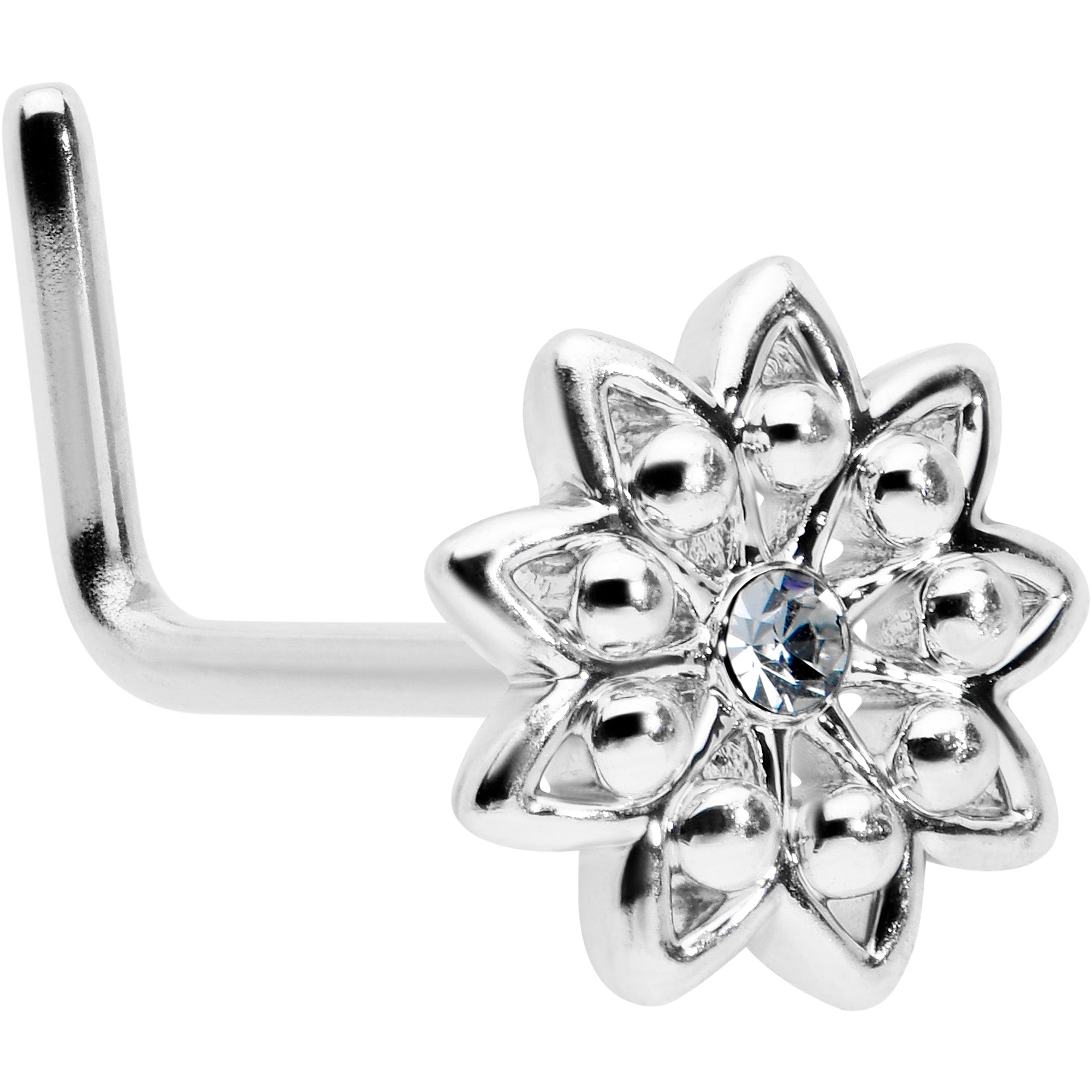 20G 7mm Clear Gem Elegant Starry Flower L Shape Nose Ring