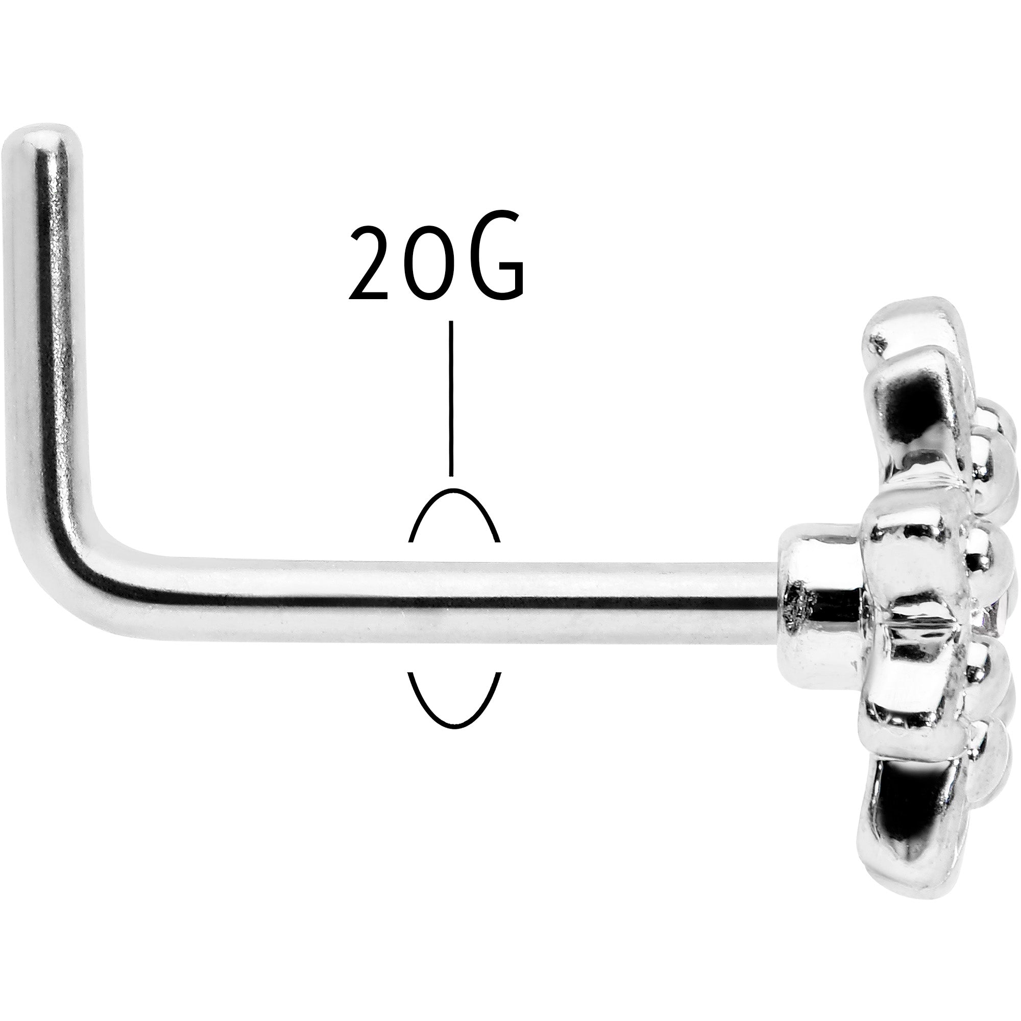 20G 7mm Clear Gem Elegant Starry Flower L Shape Nose Ring