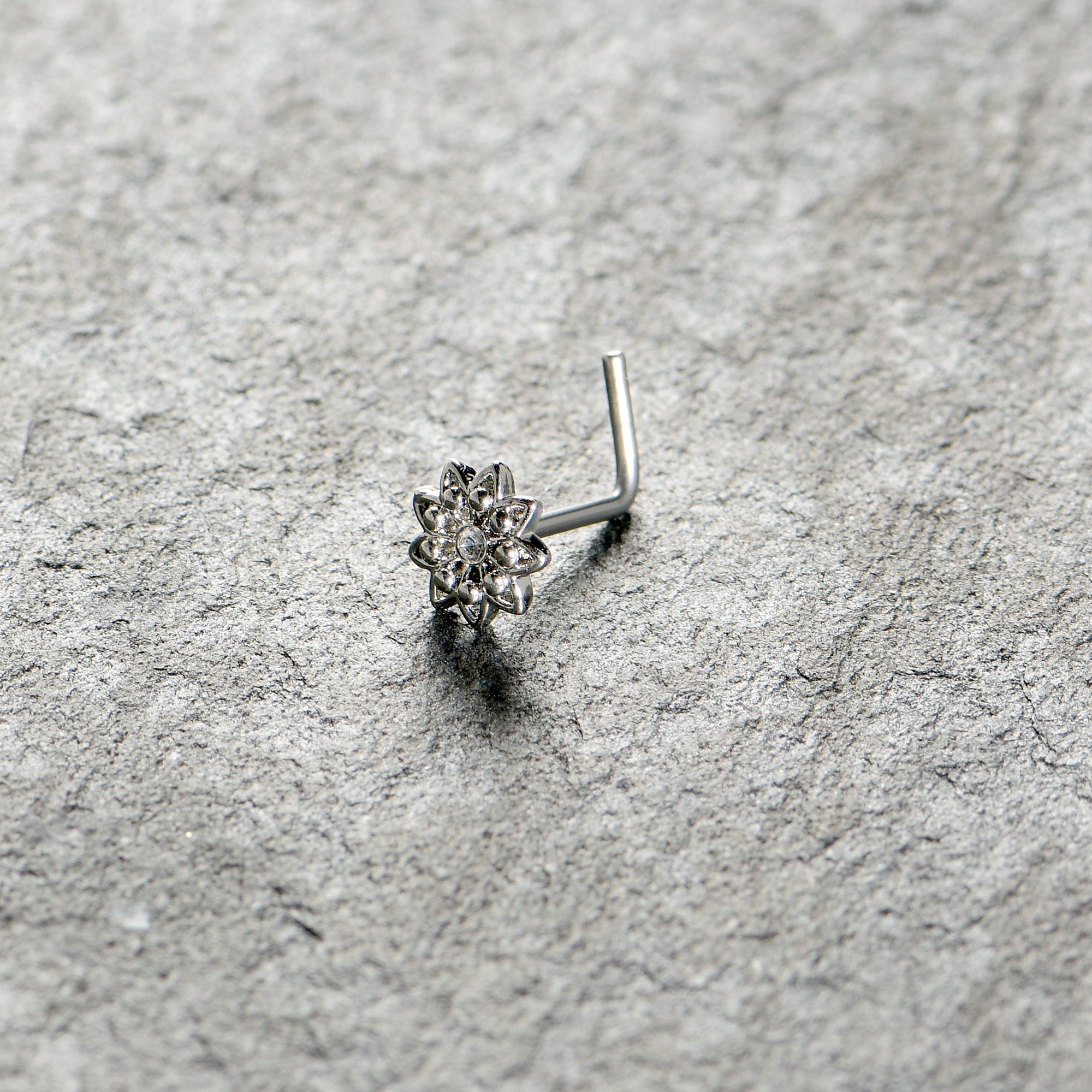 20G 7mm Clear Gem Elegant Starry Flower L Shape Nose Ring