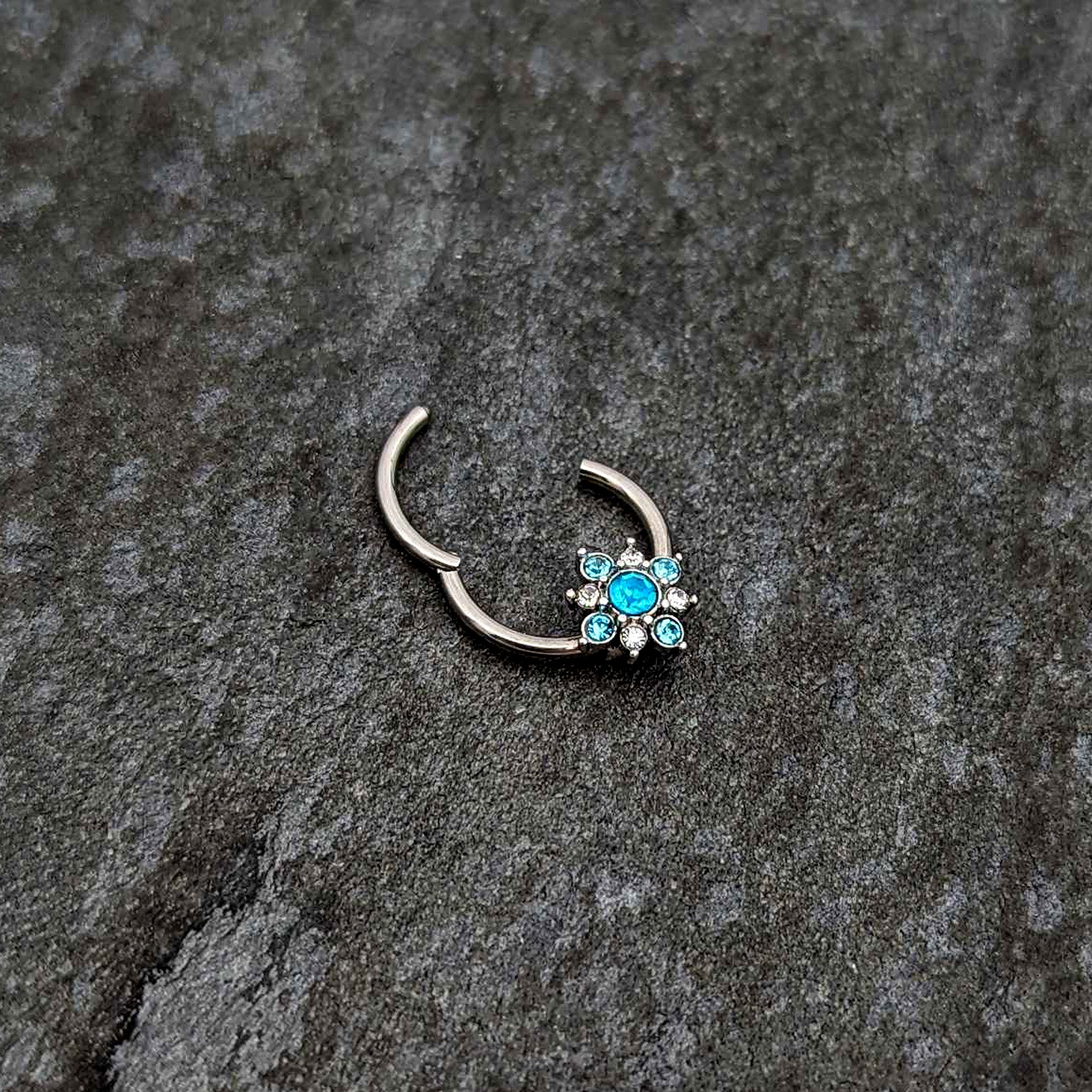 16G 3/8 Blue Clear Gem Glamour Star Hinged Segment Ring