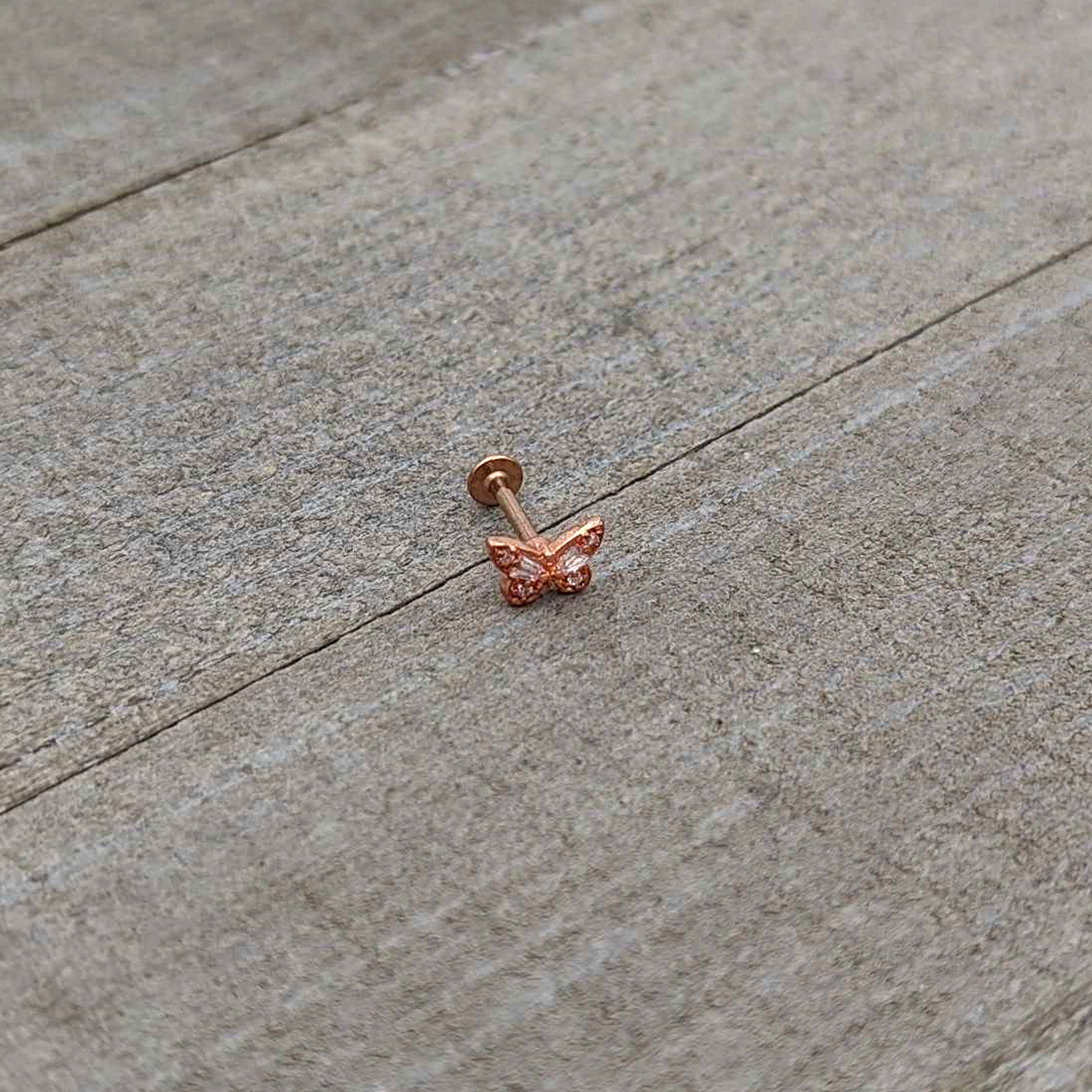 16G 5/16 Clear Gem Rose Gold Tone Opulent Butterfly Labret Tragus