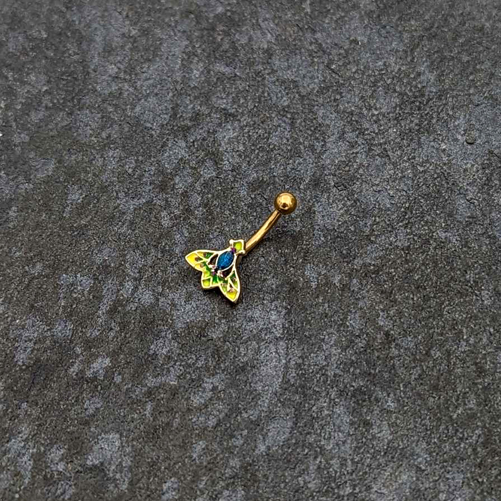 16G 5/16 Blue Gem Gold Tone Tropic Fan Curved Eyebrow Ring