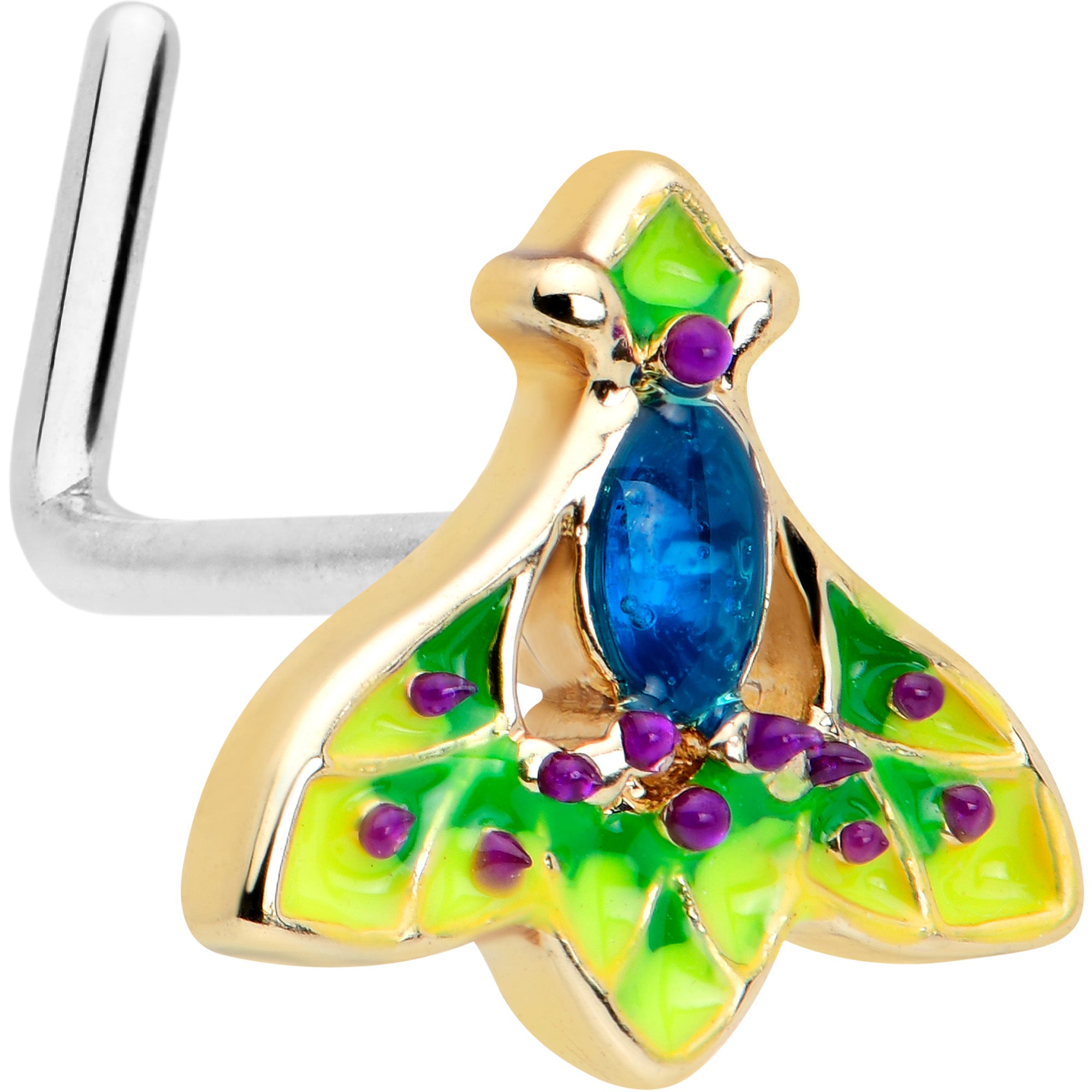 20G 7mm Blue Gem Tropic Fan L Shape Nose Ring